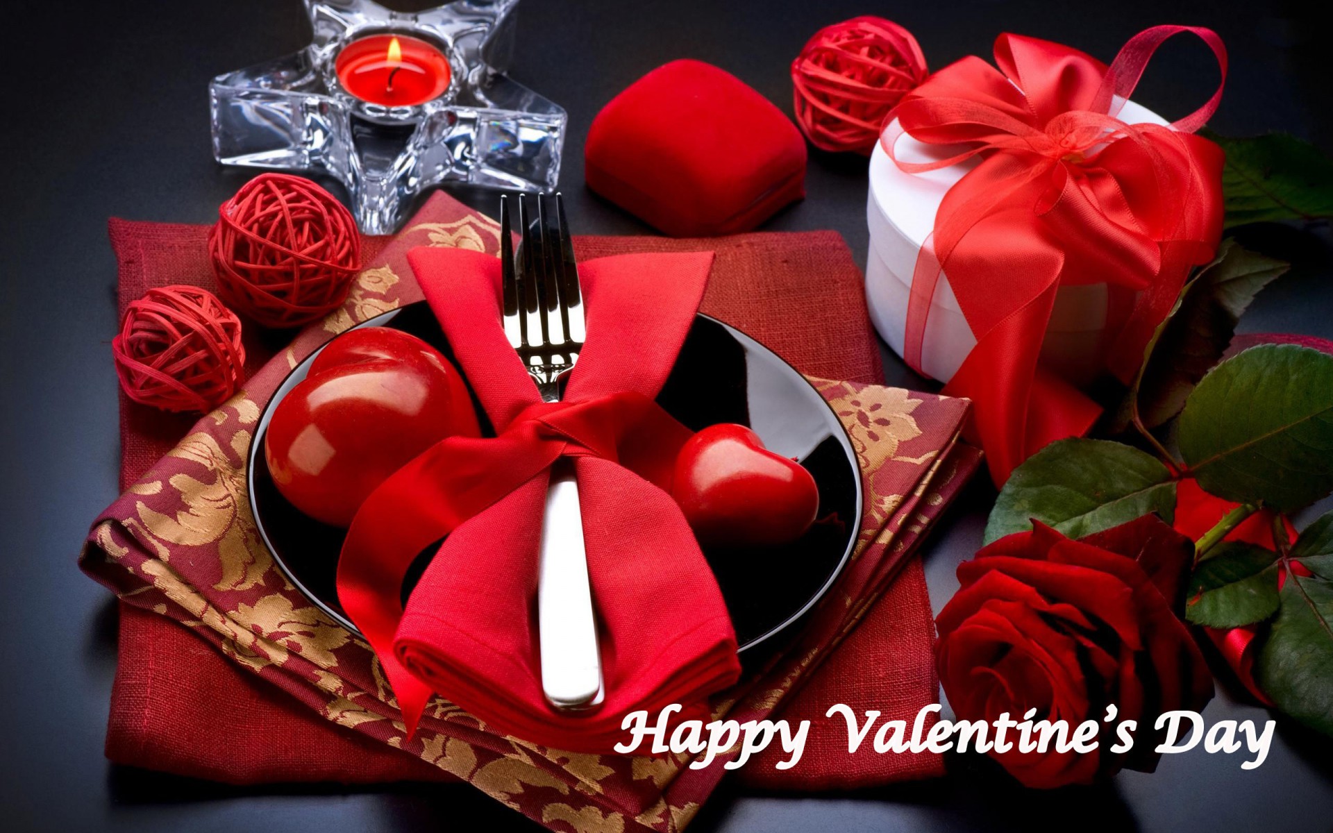 Laden Sie das Feiertage, Valentinstag, Blume, Rose, Geschenk, Kerze, Rote Rose, Herz-Bild kostenlos auf Ihren PC-Desktop herunter