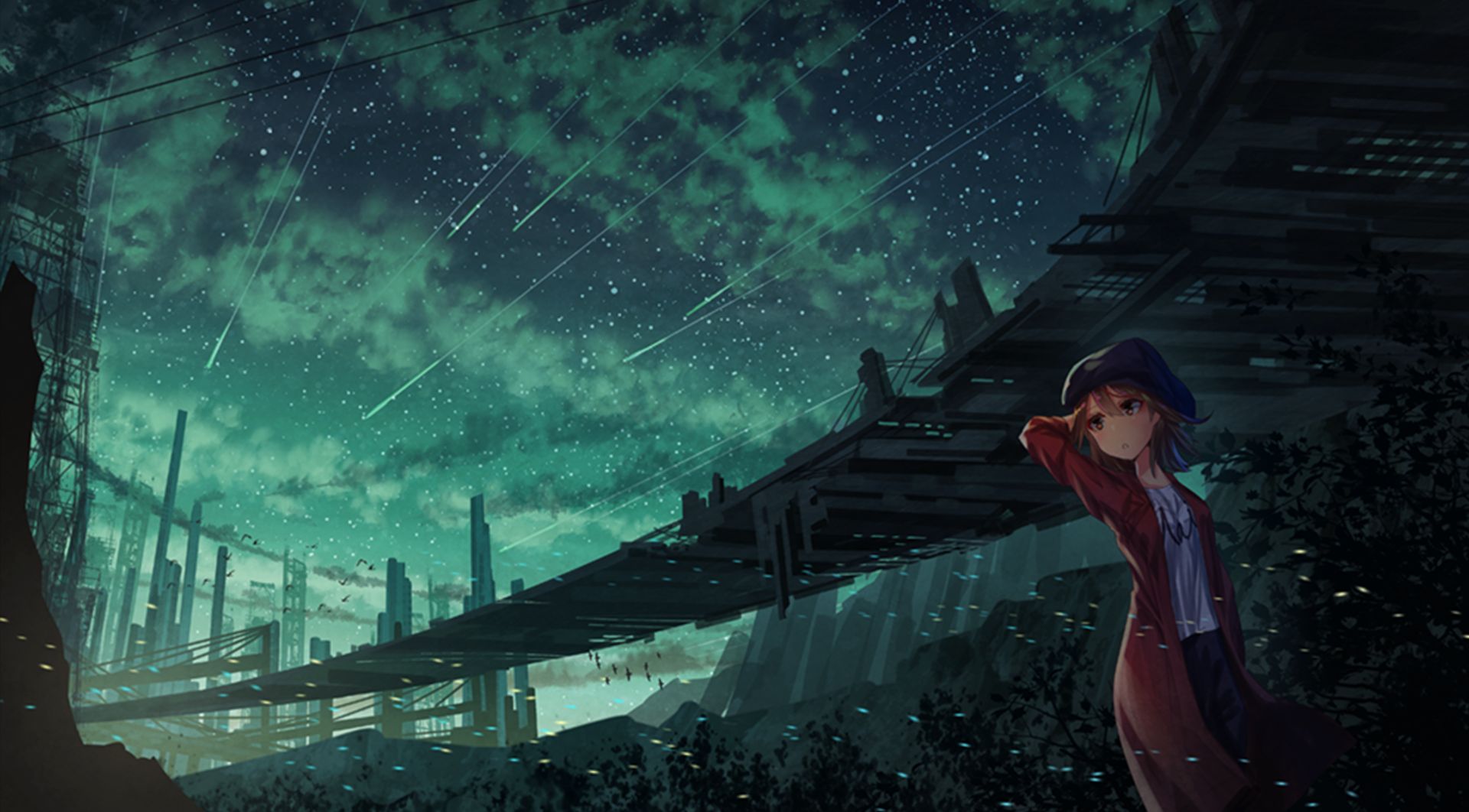 Free download wallpaper Anime, Sky, City, Original on your PC desktop