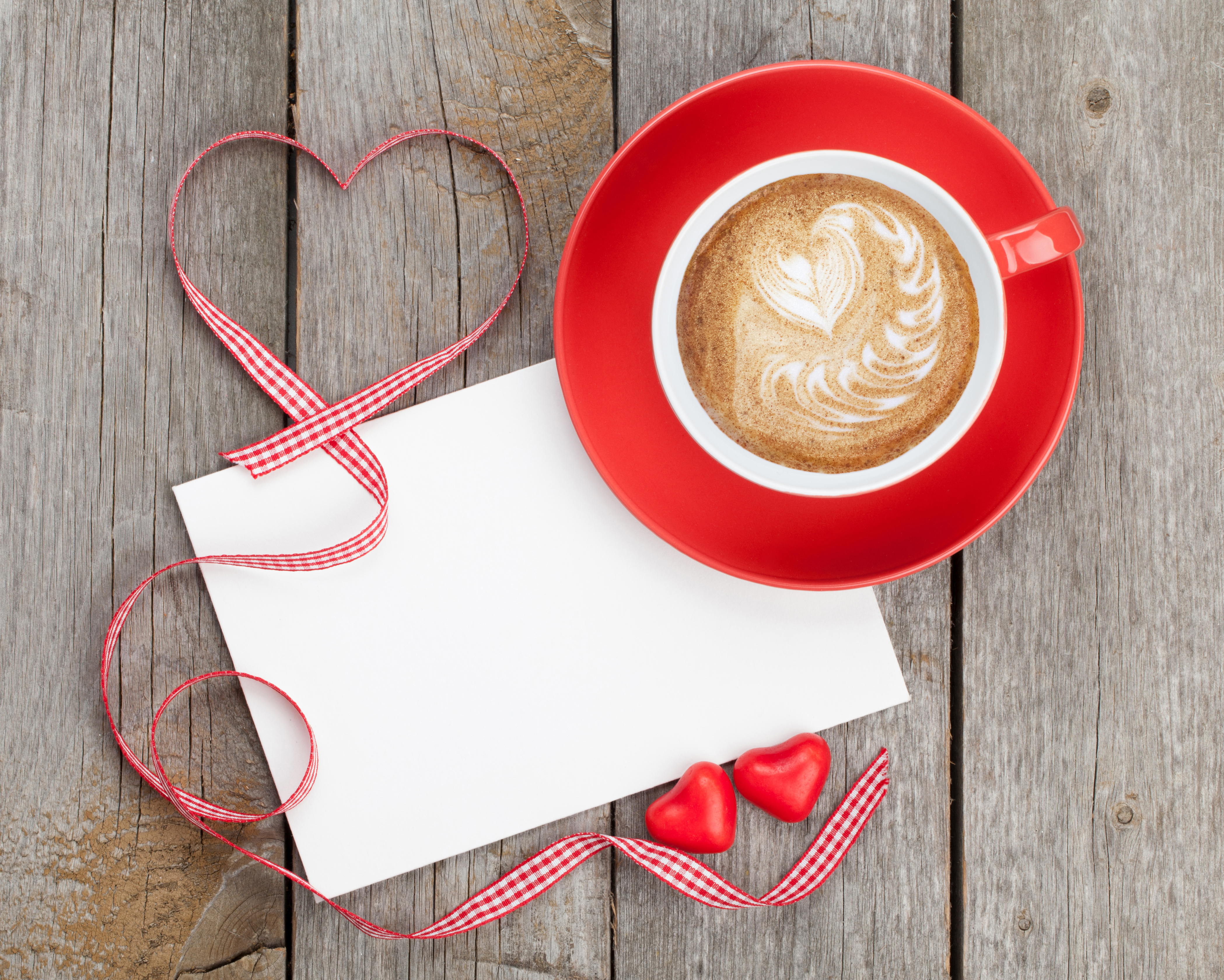 Download mobile wallpaper Food, Coffee, Cup, Ribbon, Heart Shaped for free.
