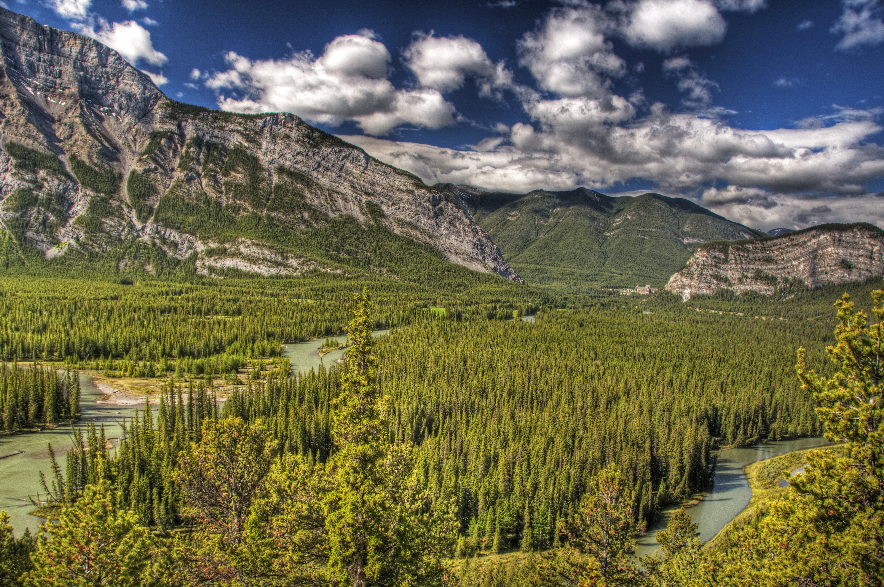 64565 Hintergrundbild herunterladen natur, bäume, mountains, kanada, hdr, albert, alberta, banff - Bildschirmschoner und Bilder kostenlos