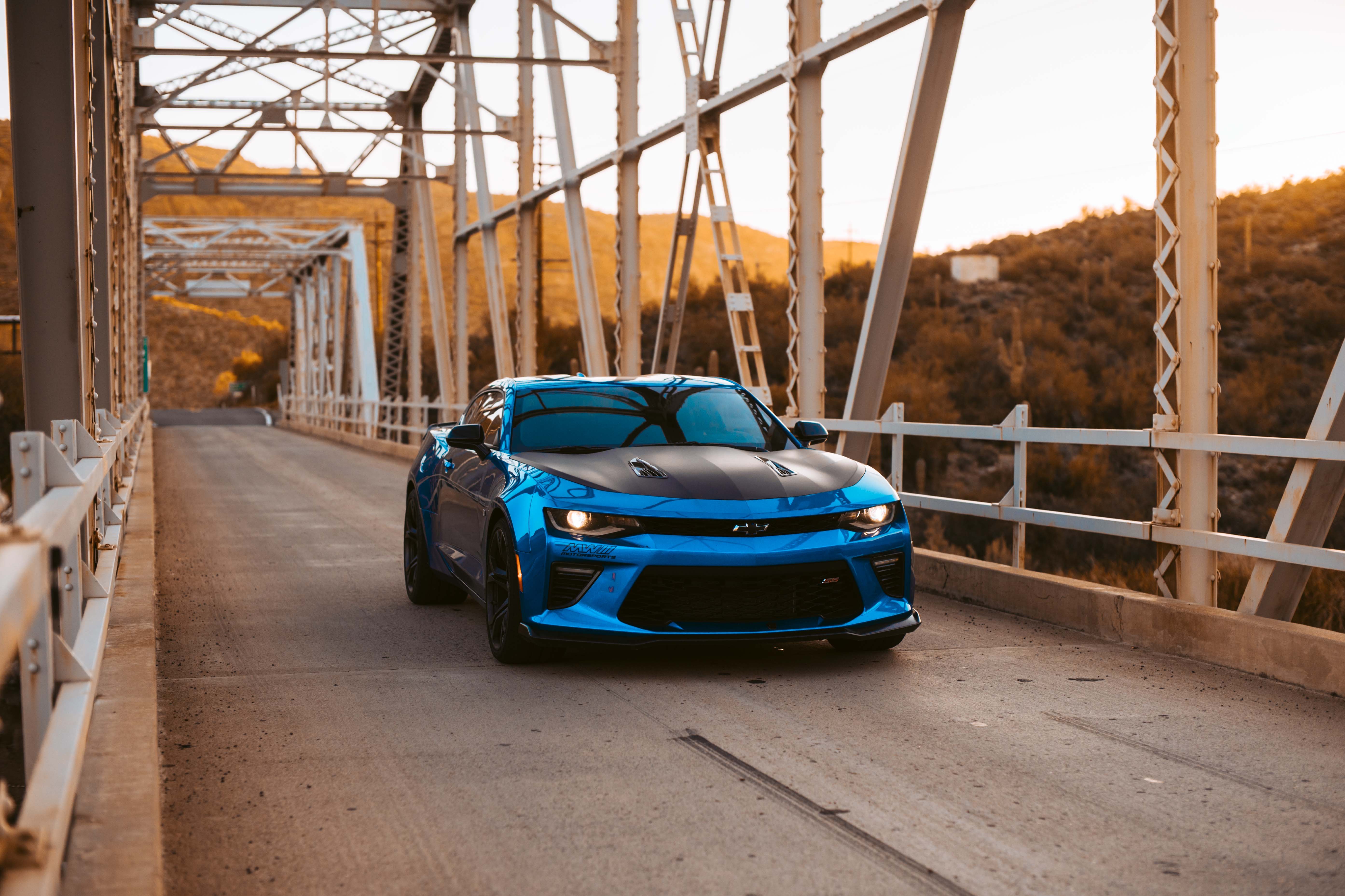 front view, chevrolet, headlights, lights, cars, blue, tuning