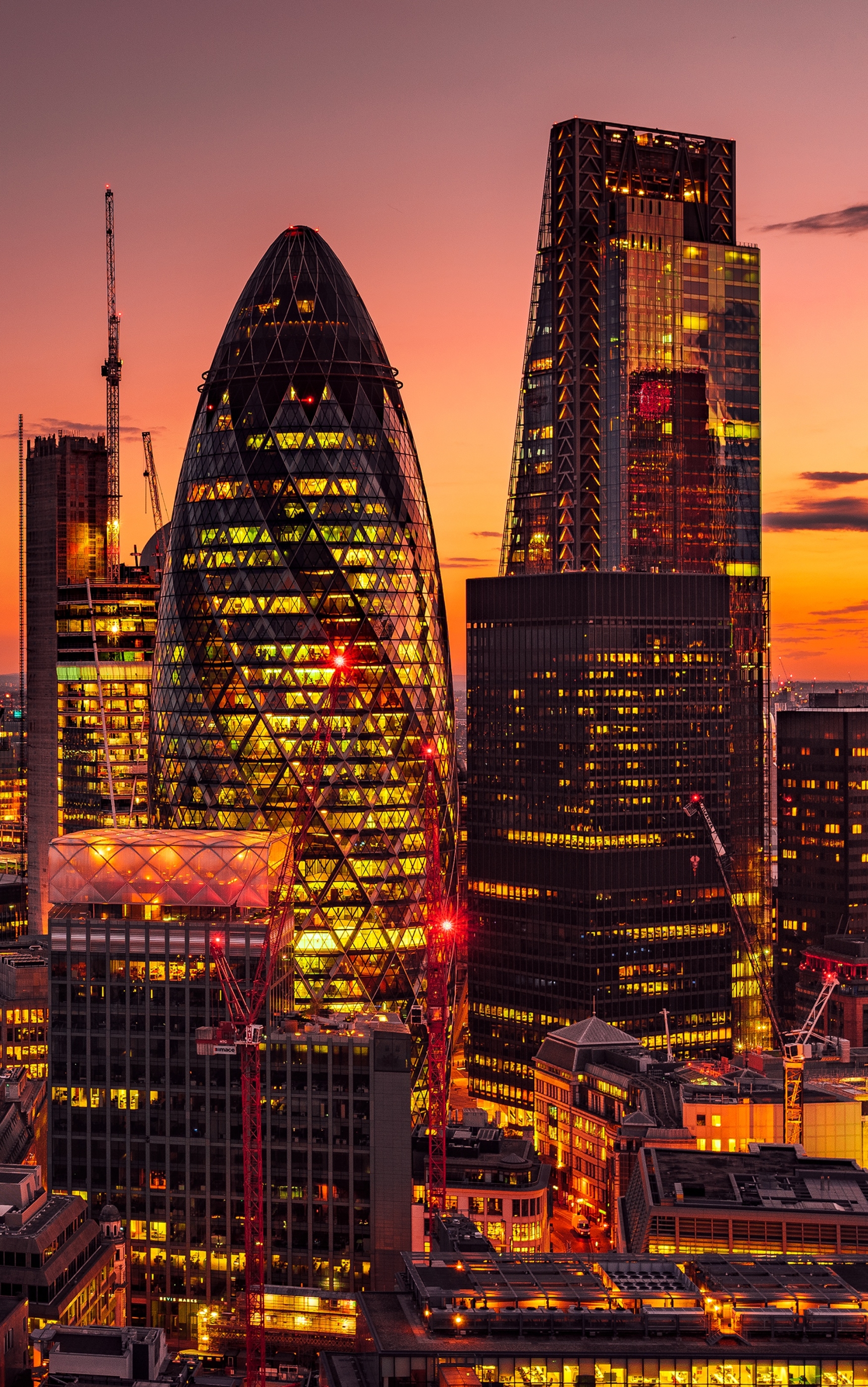 PCデスクトップに都市, 街, ロンドン, 超高層ビル, 建物, 夜, イギリス, マンメイド画像を無料でダウンロード