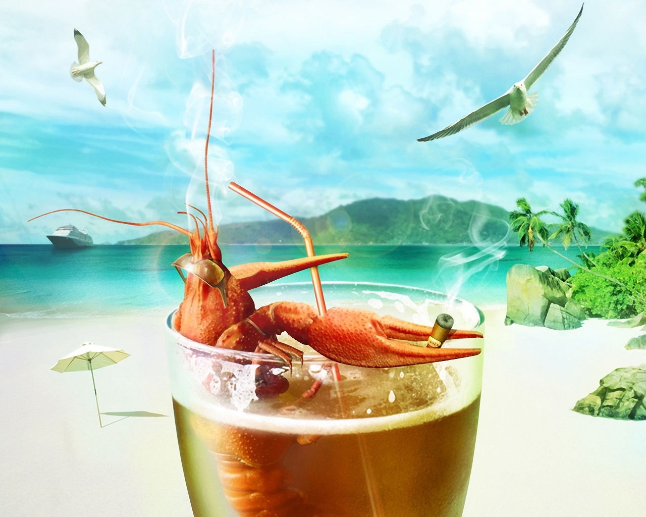 funny, beer, summer, crayfish Full HD