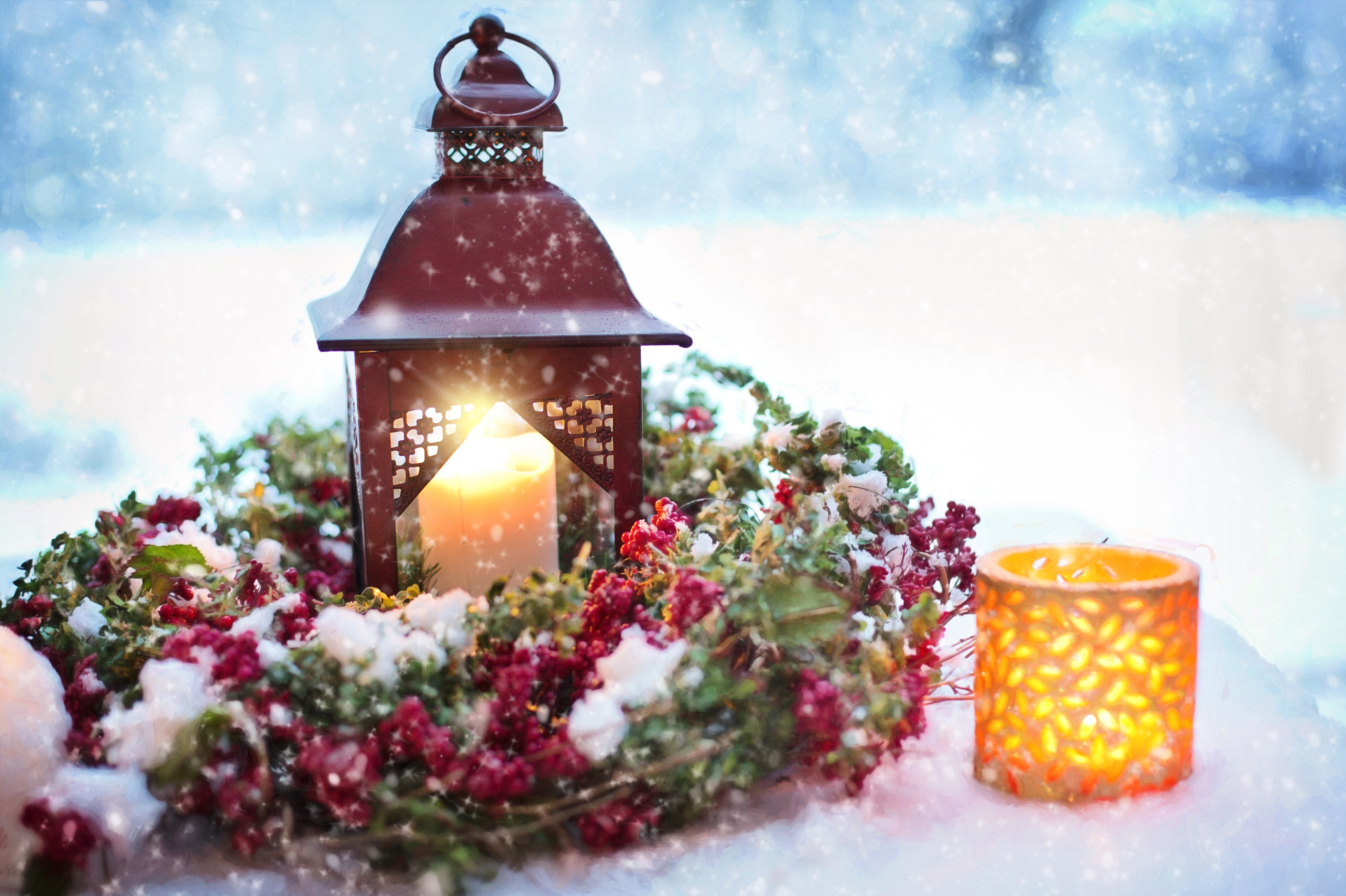 Handy-Wallpaper Feiertage, Schnee, Weihnachten, Weihnachtsschmuck, Kerze kostenlos herunterladen.