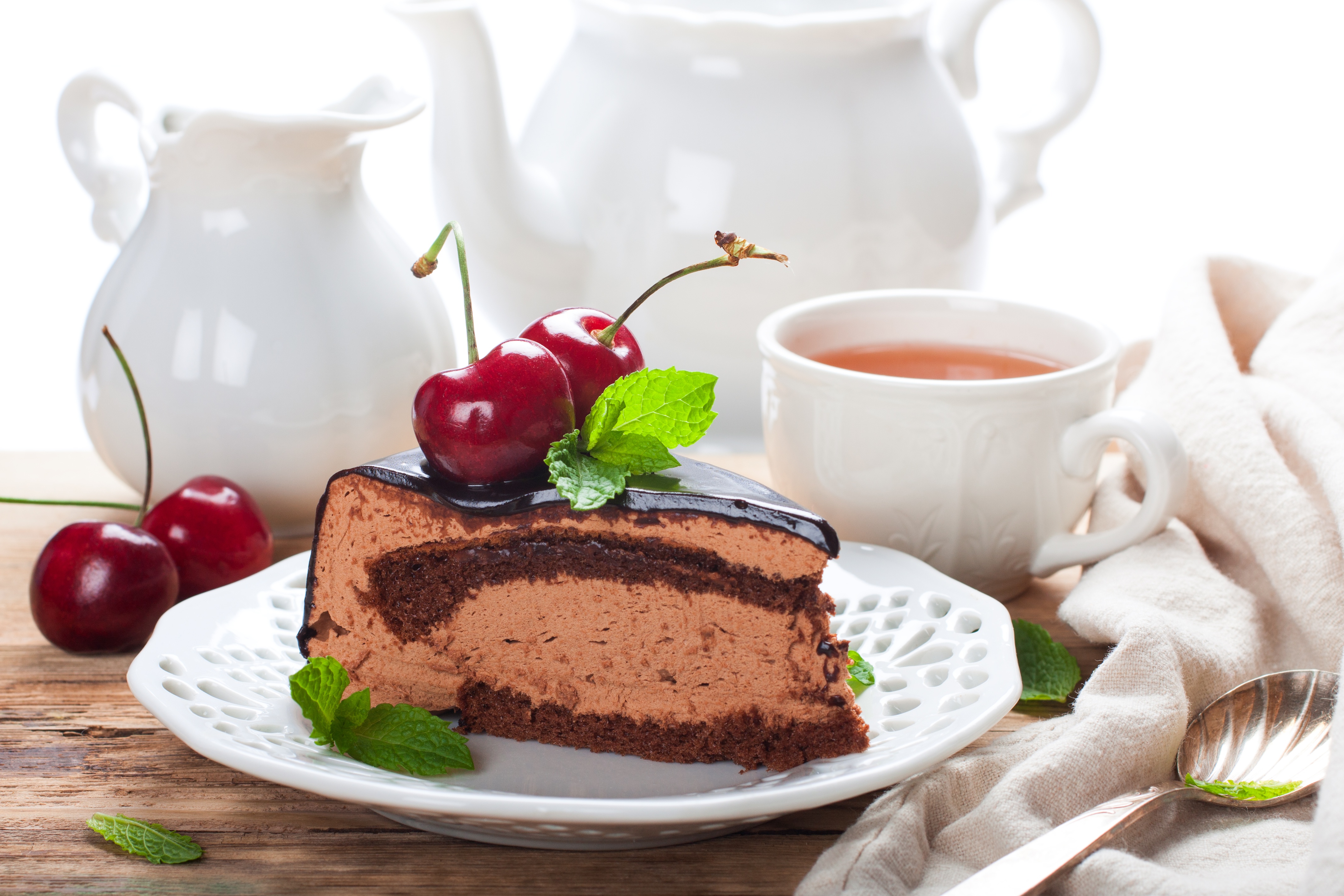 Free download wallpaper Food, Cherry, Dessert, Still Life, Cup, Cake, Tea, Pastry on your PC desktop