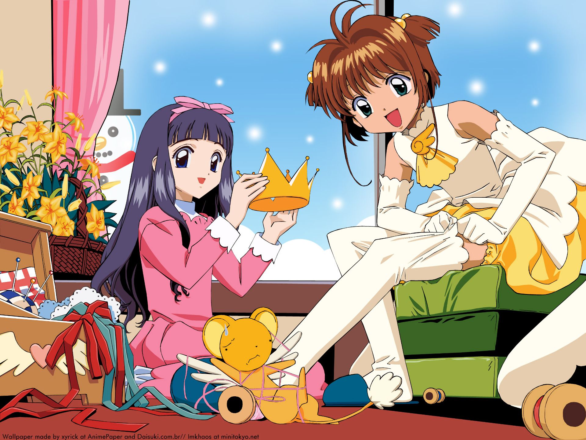 anime, cardcaptor sakura, cerberus (cardcaptor sakura), christmas, sakura kinomoto, tomoyo daidouji