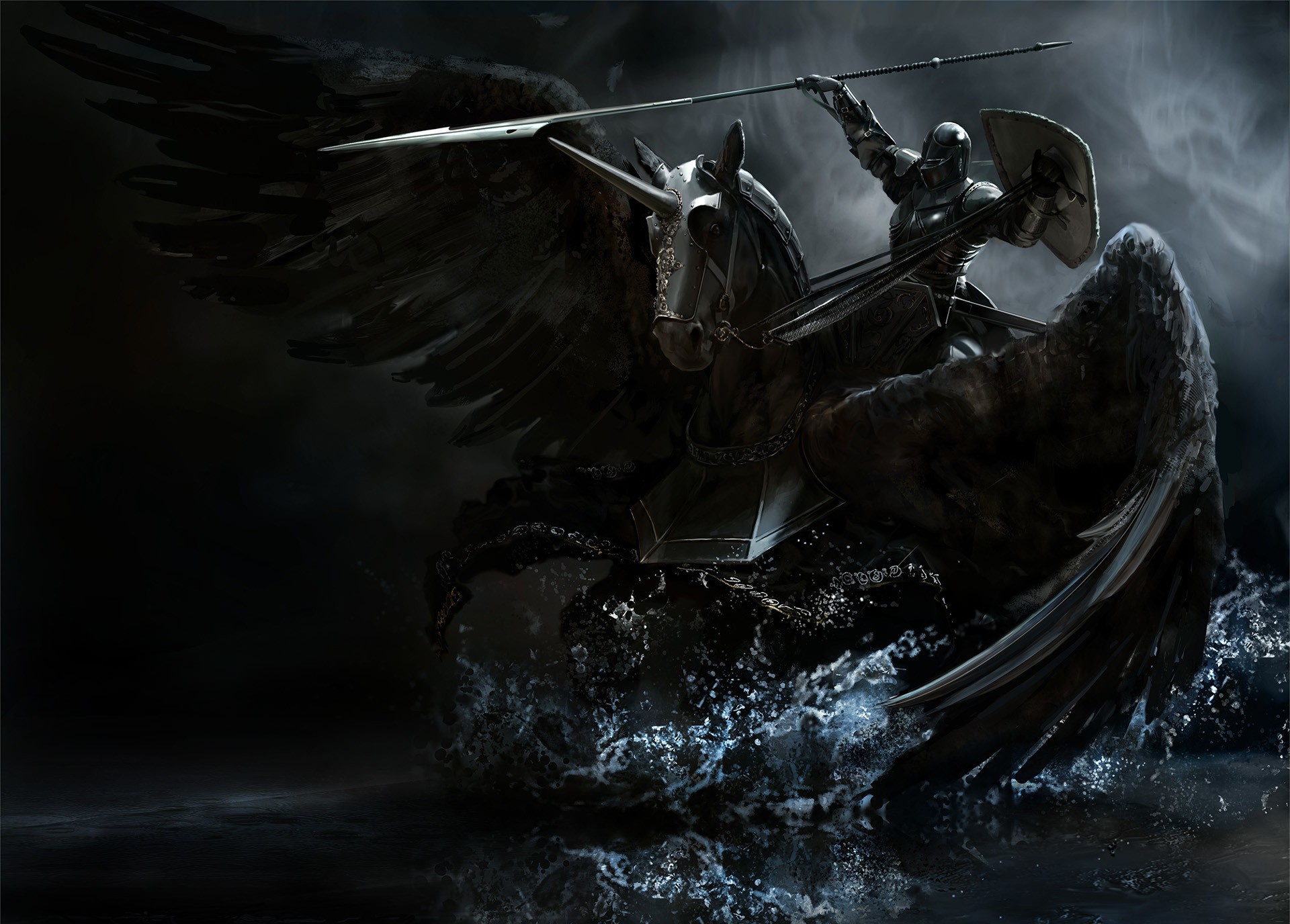 Free download wallpaper Fantasy, Wings, Warrior, Horse, Knight, Pegasus, Armor, Spear, Fantasy Animals on your PC desktop