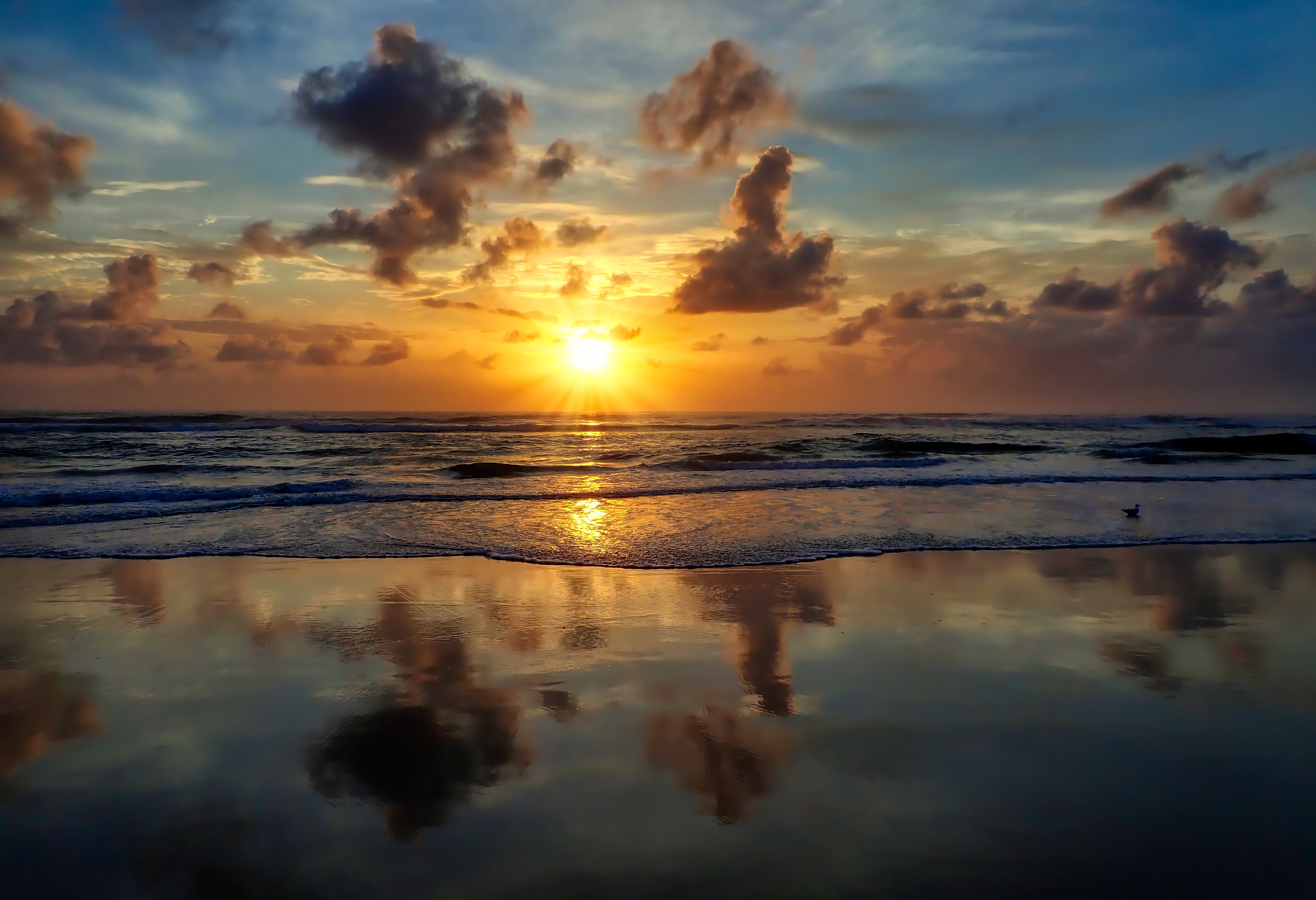 beach, nature, sunset, sea, sun, waves Image for desktop