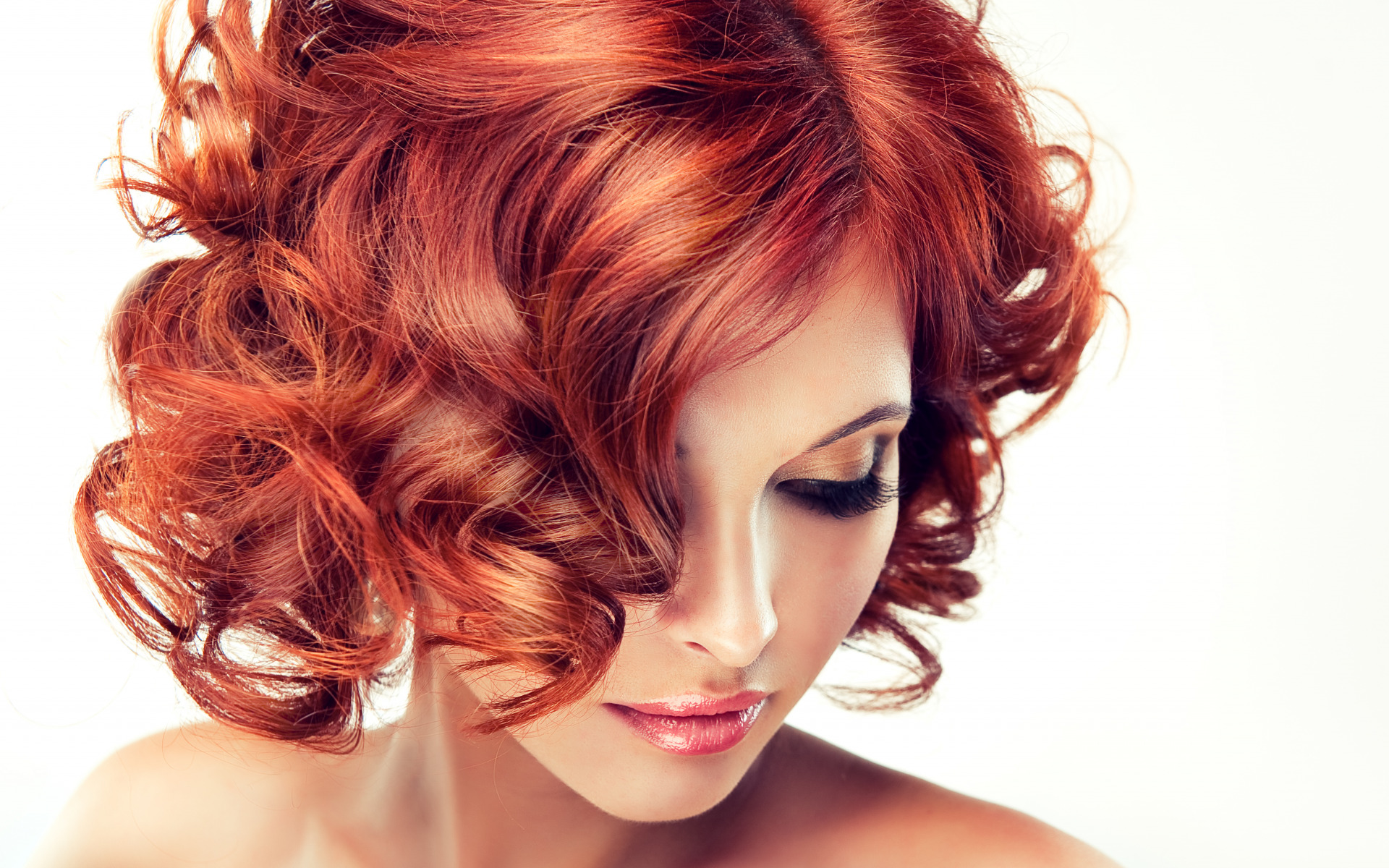 Free download wallpaper Face, Model, Women, Curl, Makeup, Red Hair on your PC desktop