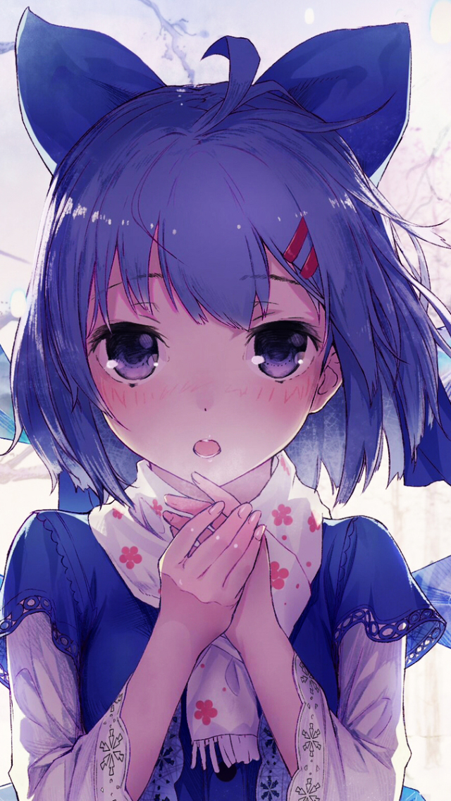 Handy-Wallpaper Blaue Haare, Animes, Tuhu, Lila Augen, Zirno (Touhou) kostenlos herunterladen.