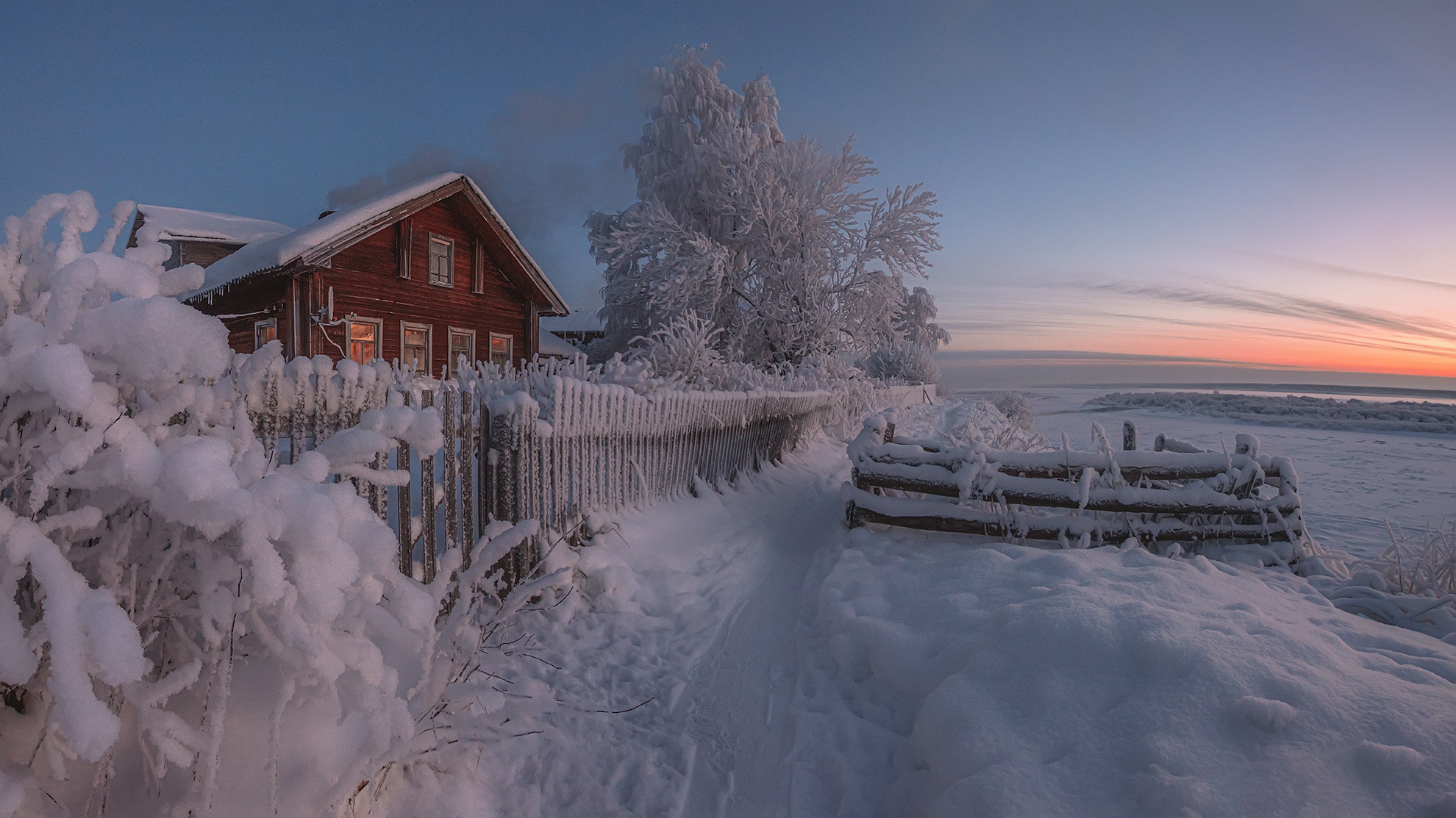 Download mobile wallpaper Winter, Snow, House, Fence, Russia, Photography for free.