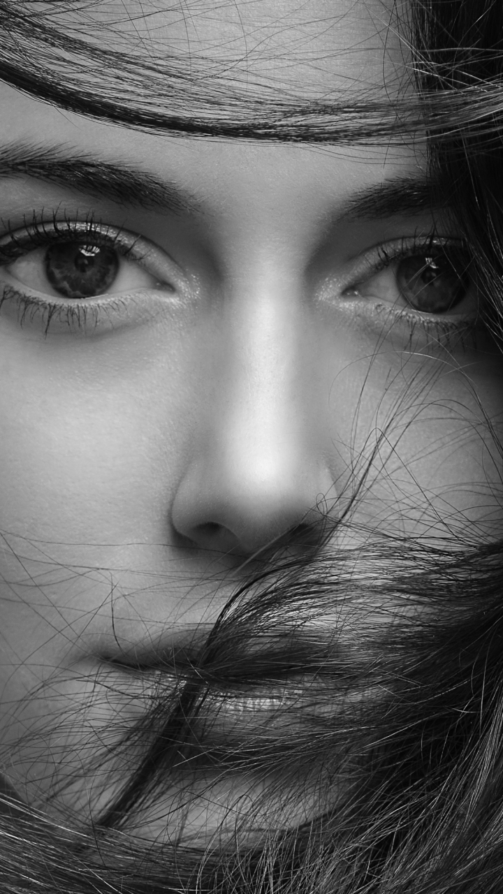 Download mobile wallpaper Close Up, Portrait, Face, Model, Women, Black & White for free.