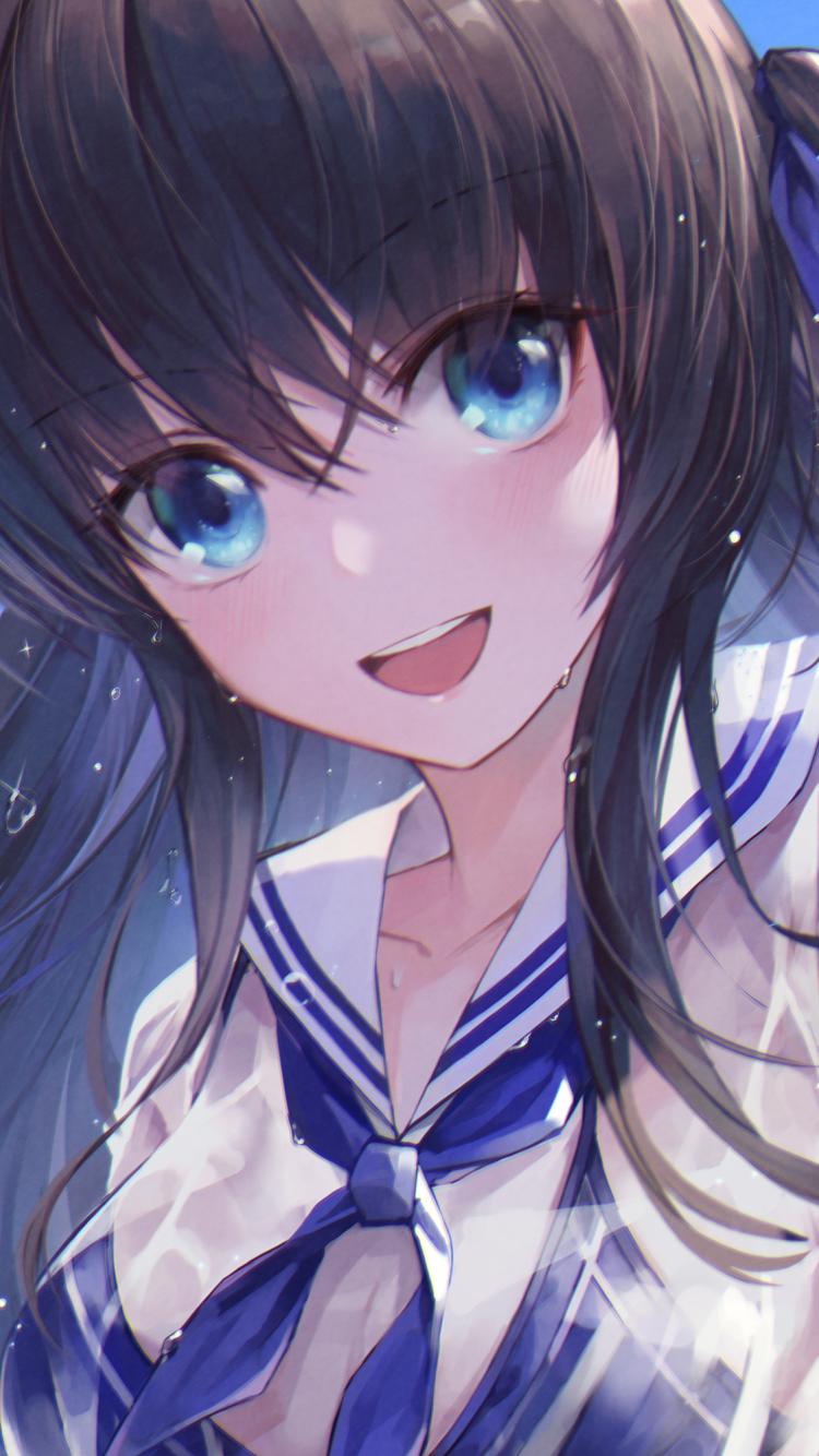 Handy-Wallpaper Blaue Augen, Original, Animes, Schwarzes Haar kostenlos herunterladen.