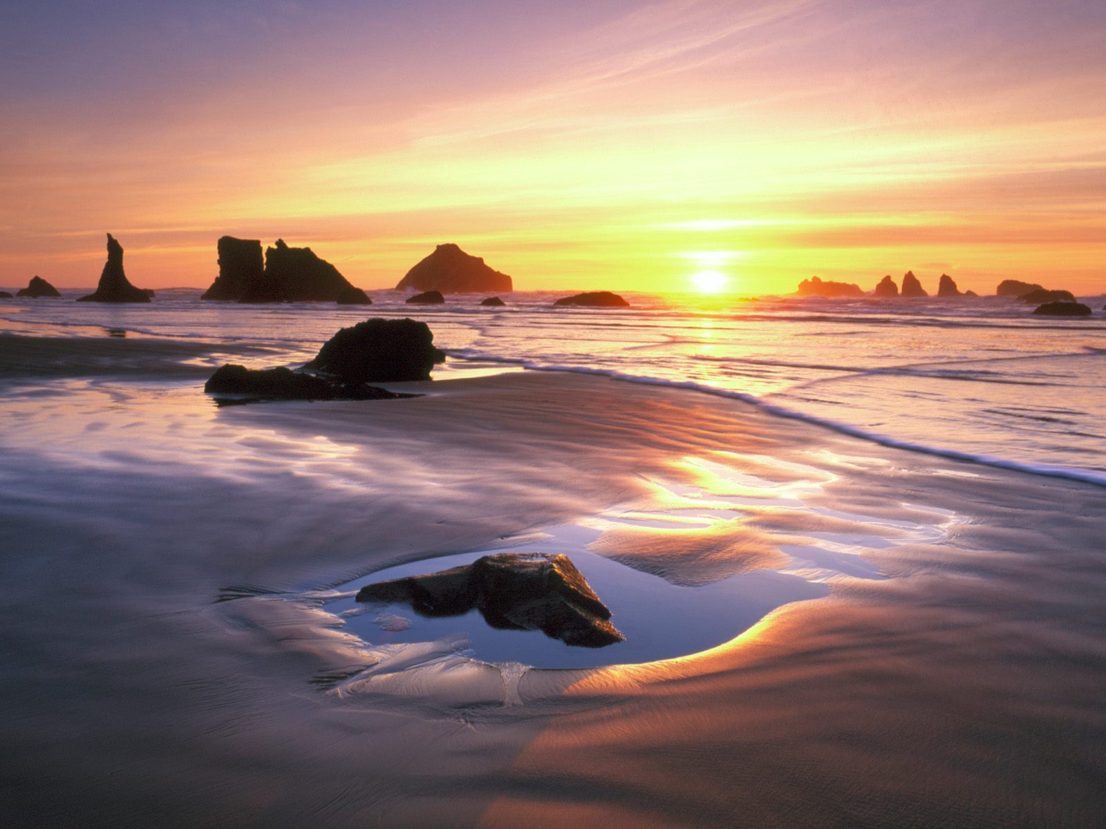 Free download wallpaper Nature, Sunset, Beach, Reflection, Earth on your PC desktop
