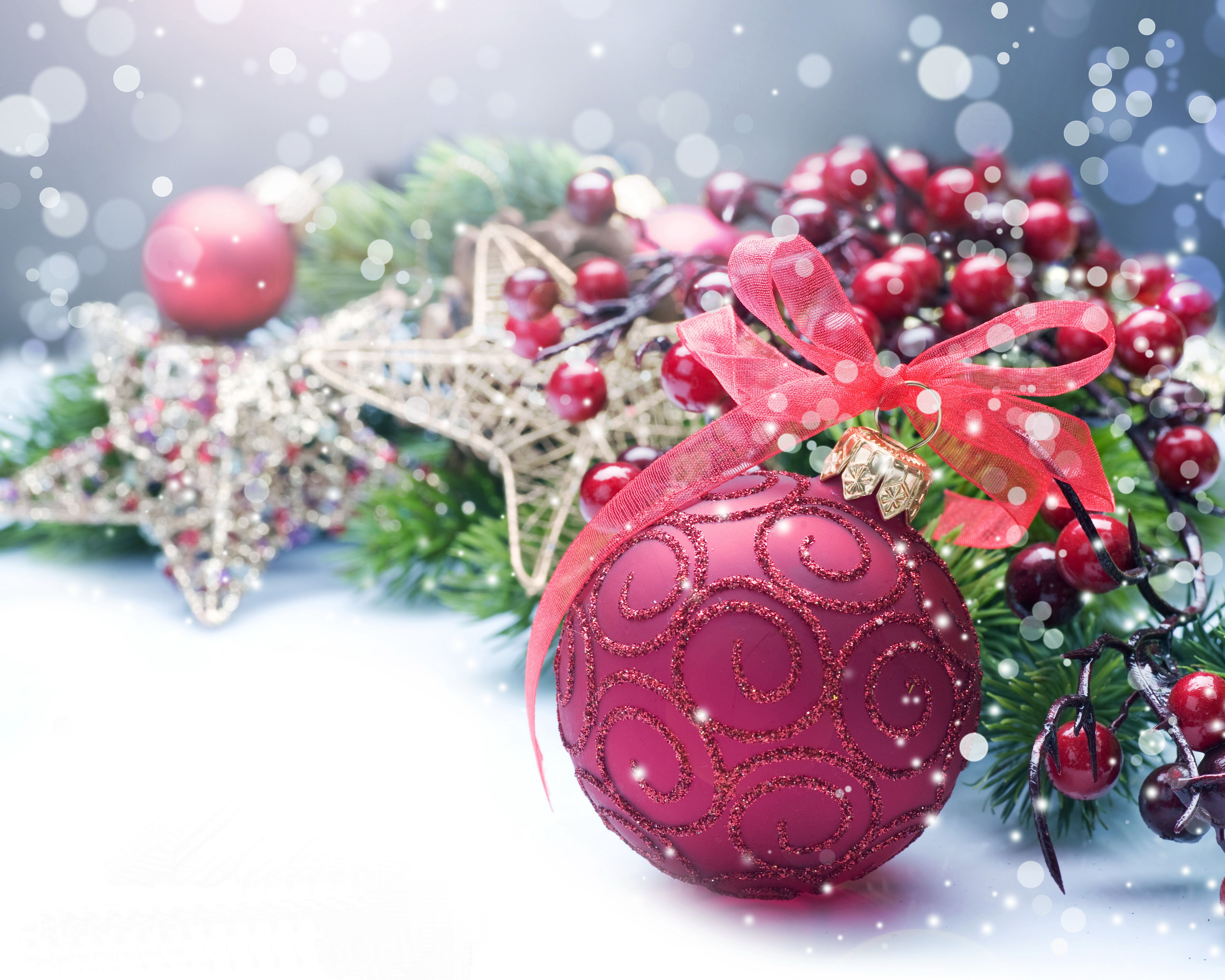 Free download wallpaper Christmas, Holiday, Bokeh, Ribbon, Christmas Ornaments on your PC desktop