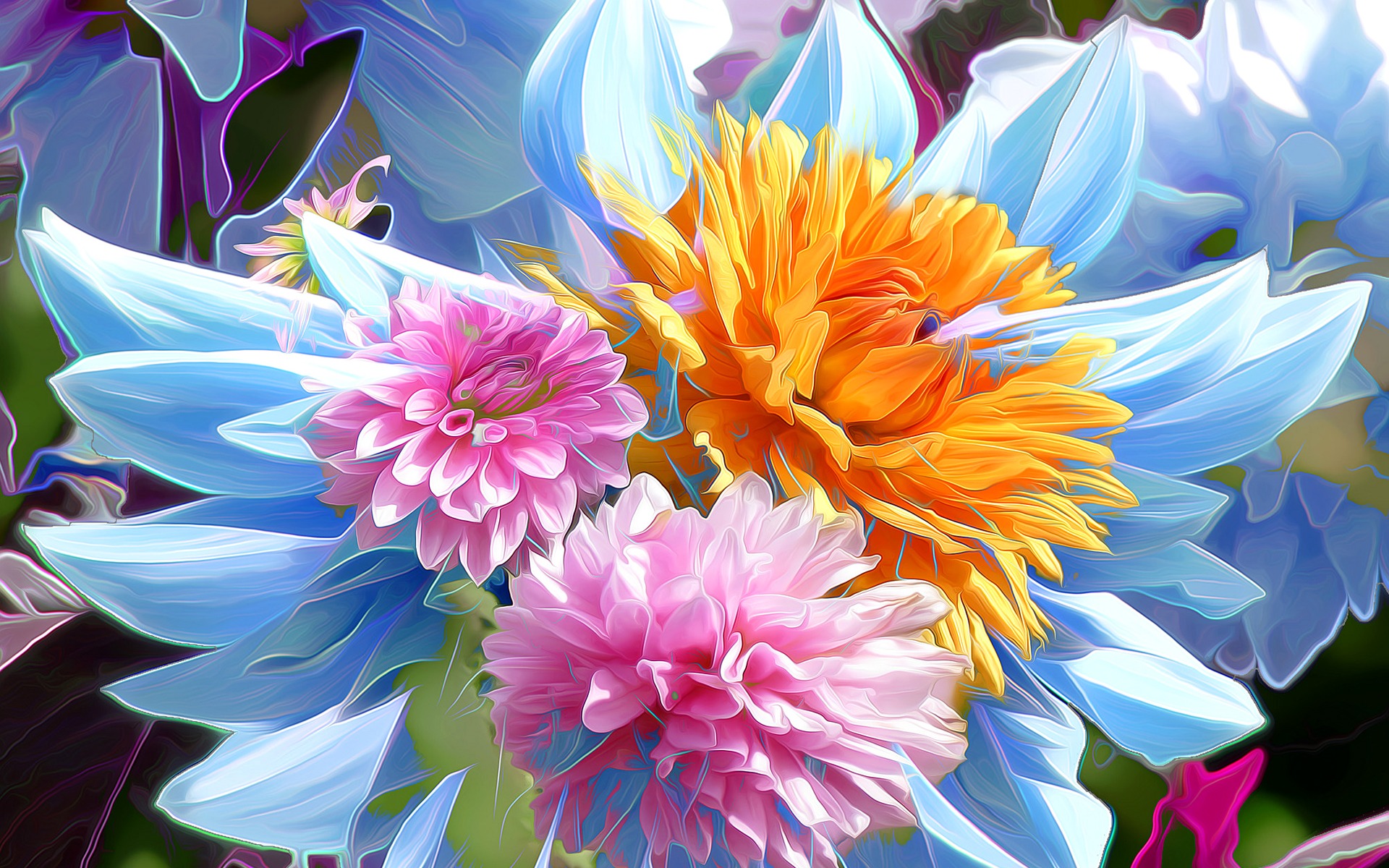 Téléchargez gratuitement l'image Fleur, Peinture, Coloré, Artistique, Dahlia sur le bureau de votre PC