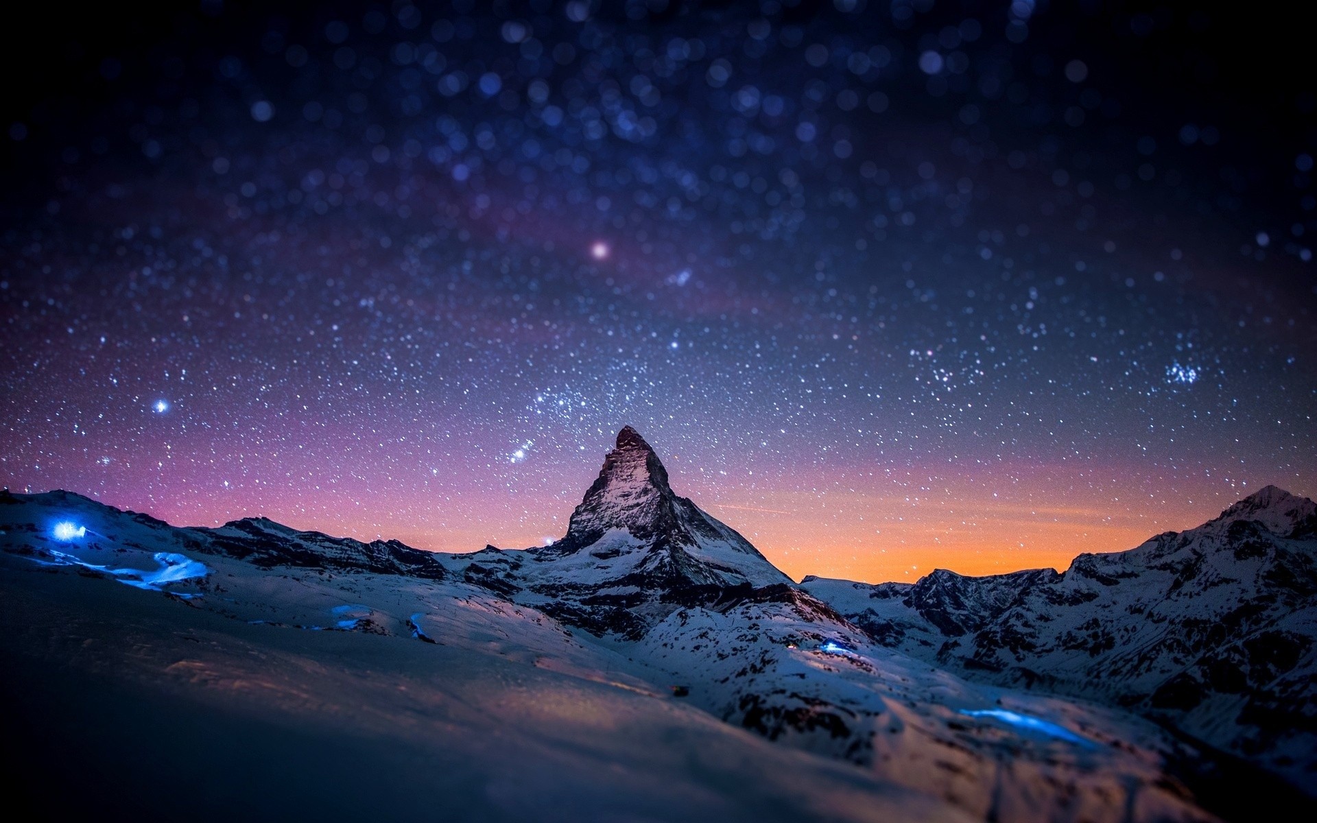 Download mobile wallpaper Sky, Snow, Mountain, Starry Sky, Earth, Switzerland, Matterhorn for free.