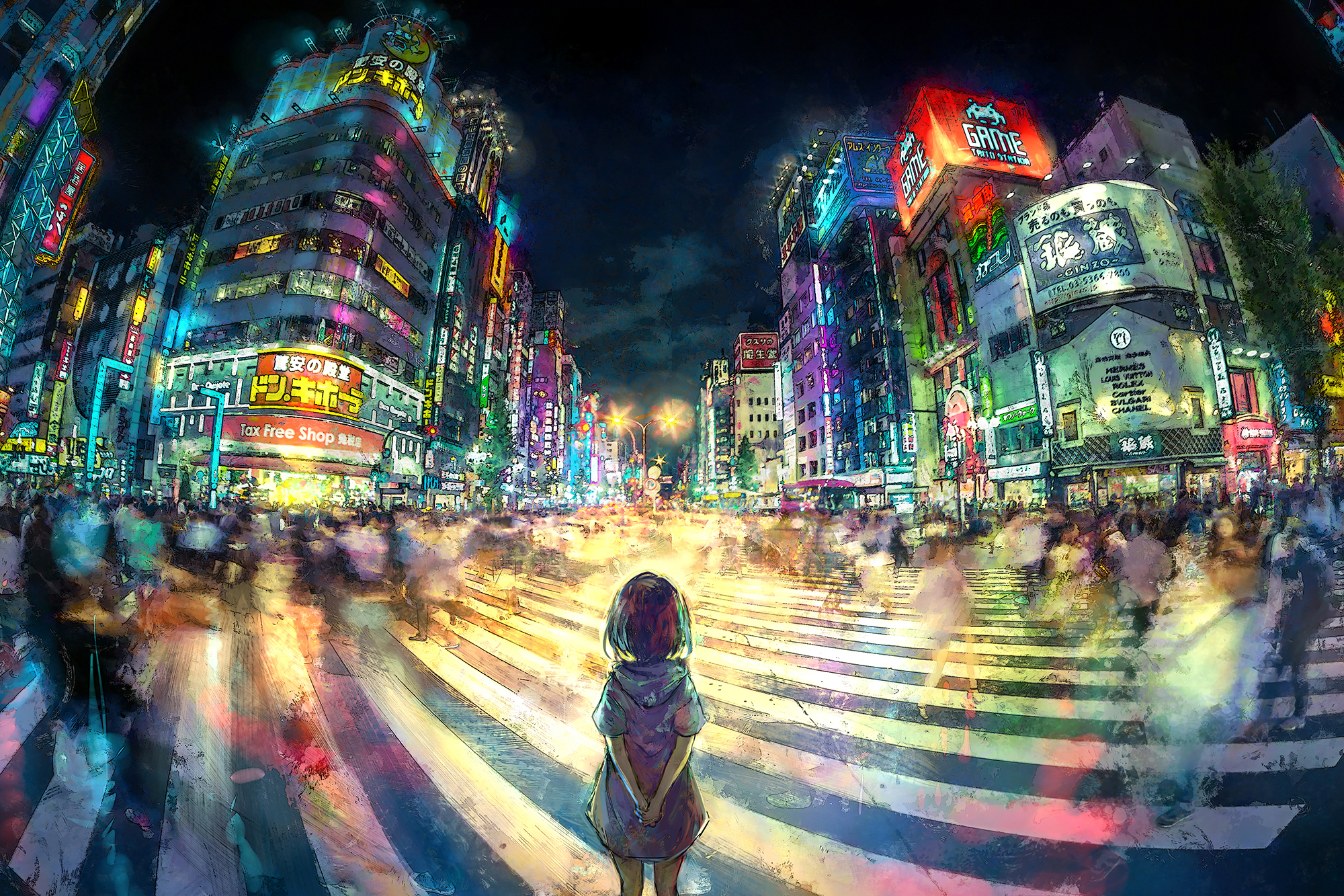 Free download wallpaper Anime, Night, City, Building, Light, Original on your PC desktop