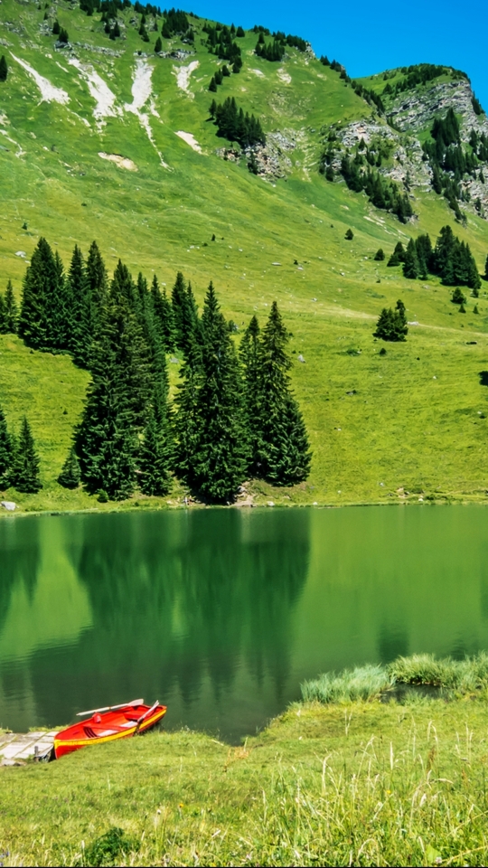 Download mobile wallpaper Landscape, Nature, Grass, Lakes, Lake, Tree, Hill, Sunny, Photography for free.