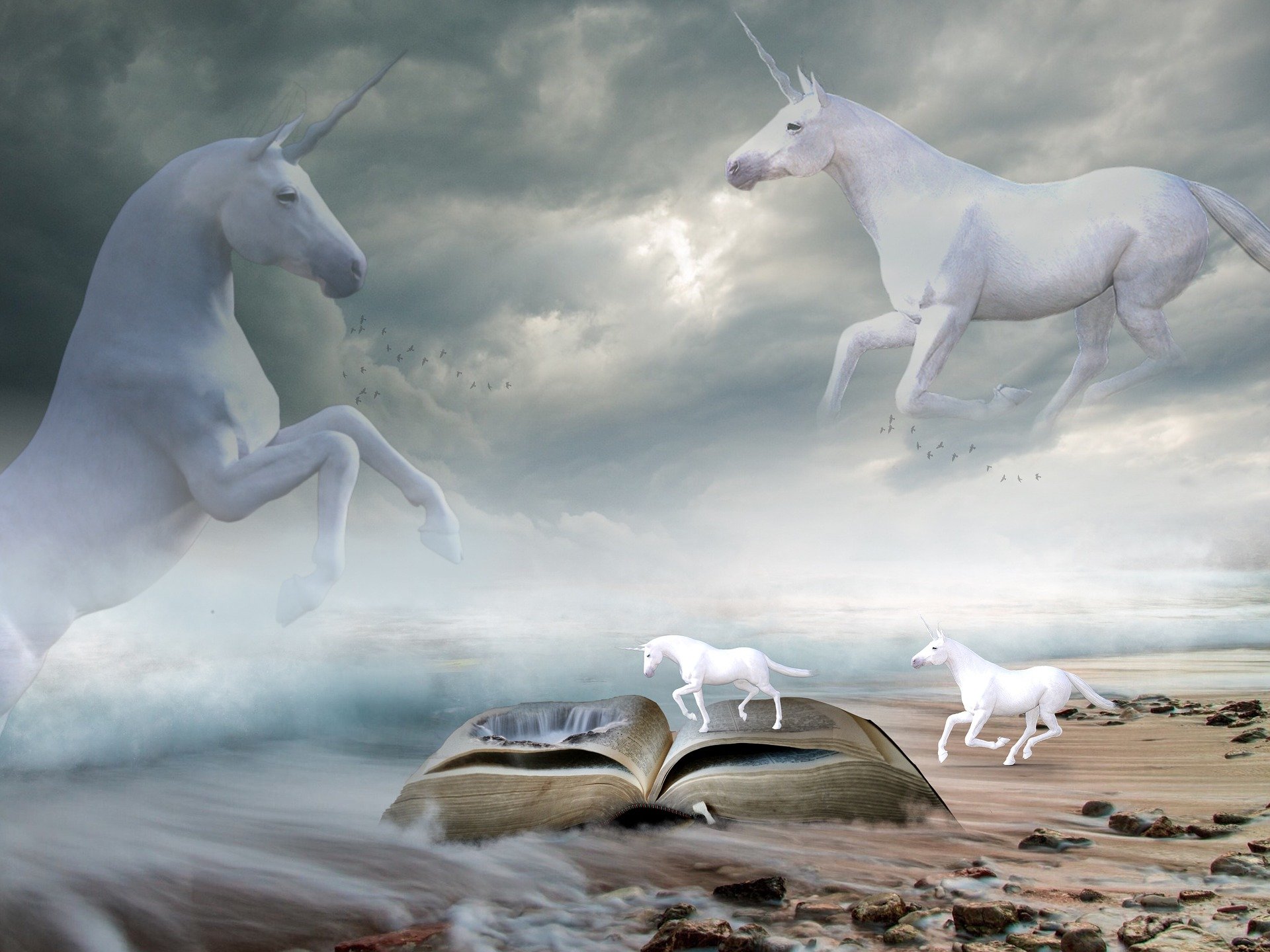 Descarga gratis la imagen Fantasía, Playa, Libro, Caballo, Unicornio, Animales De Fantasía en el escritorio de tu PC