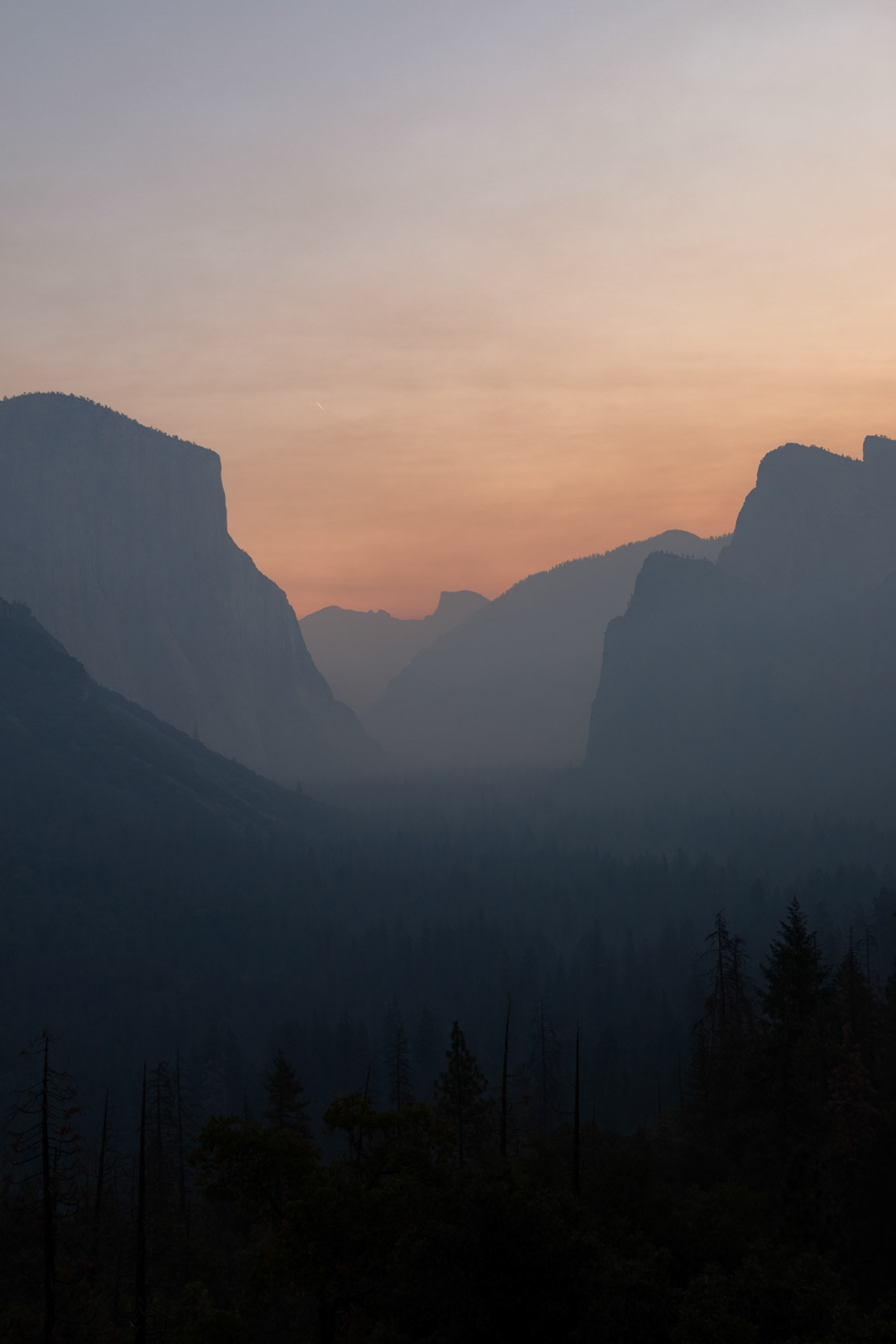 Free download wallpaper Sunset, Forest, Fog, Hills, Tops, Nature, Vertex on your PC desktop
