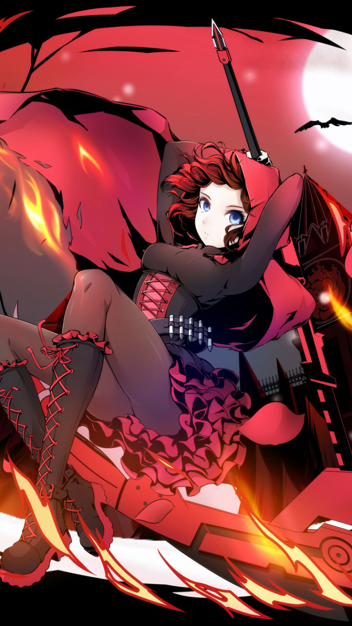 Download mobile wallpaper Anime, Moon, Bat, Scythe, Red Hair, Rwby, Ruby Rose (Rwby) for free.