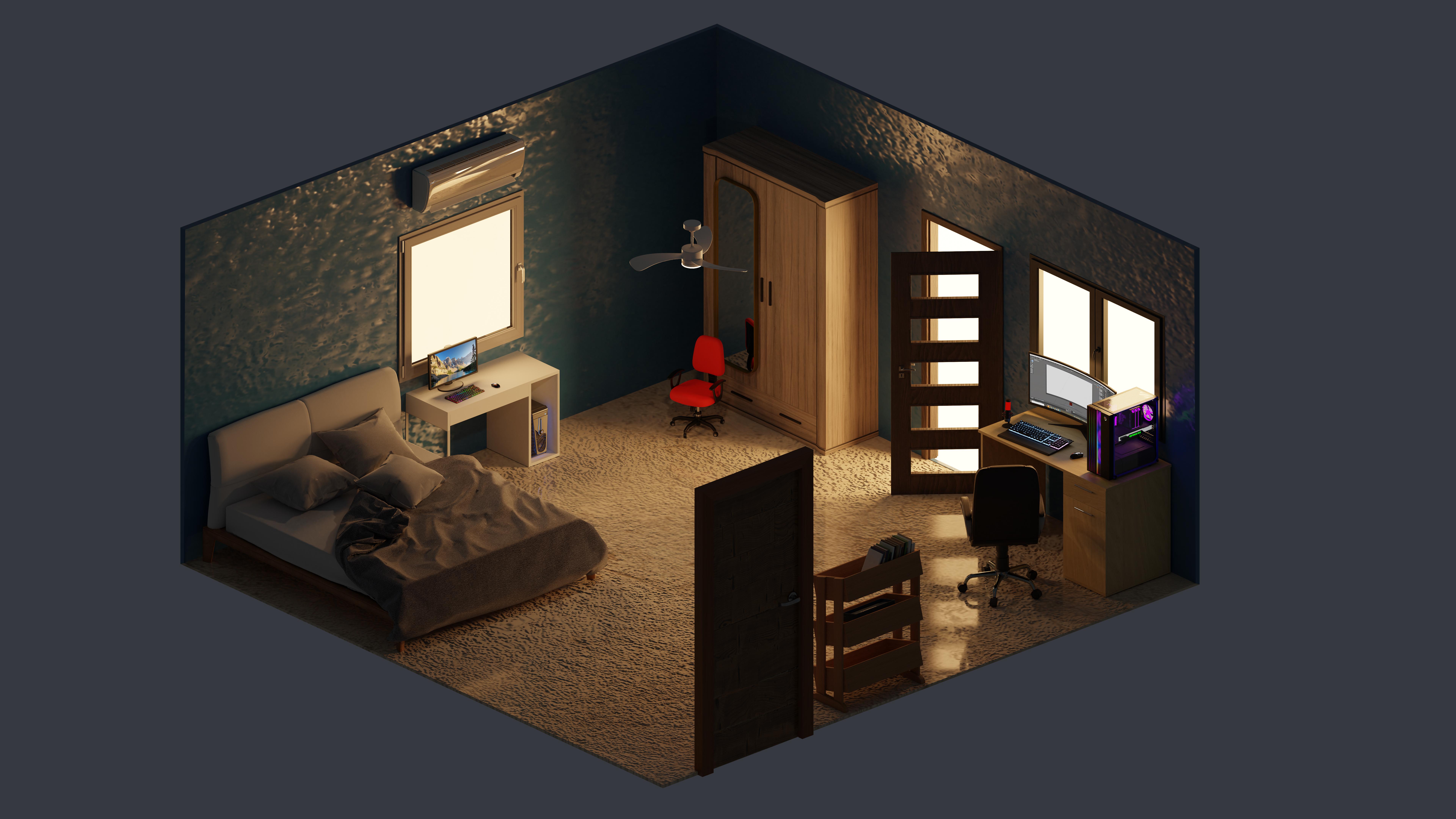 Download mobile wallpaper Room, Artistic, Bedroom for free.
