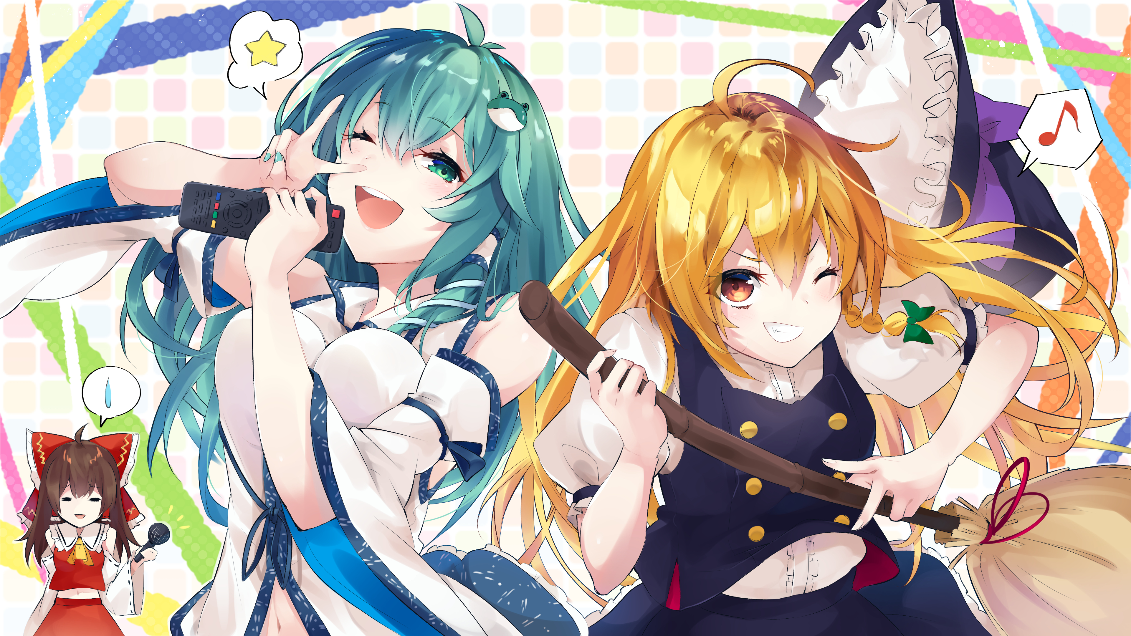 Download mobile wallpaper Anime, Touhou, Sanae Kochiya, Reimu Hakurei, Marisa Kirisame for free.
