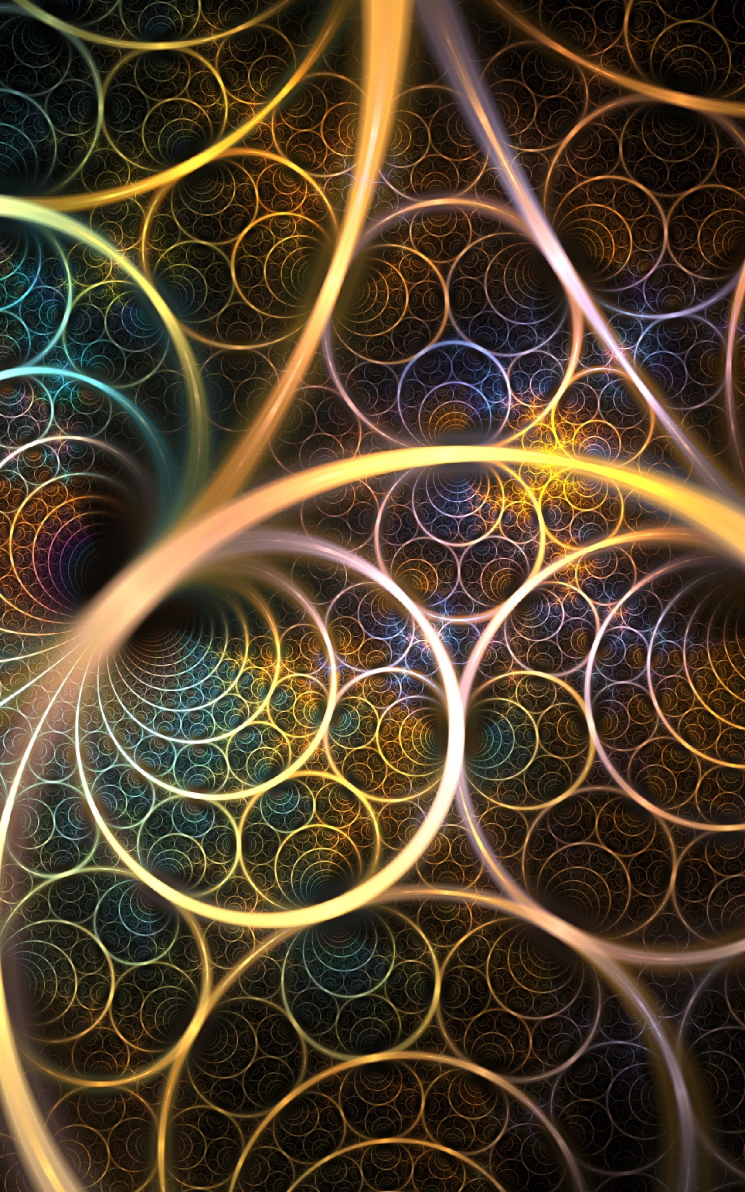 fractal, abstract, circles, lines, glow