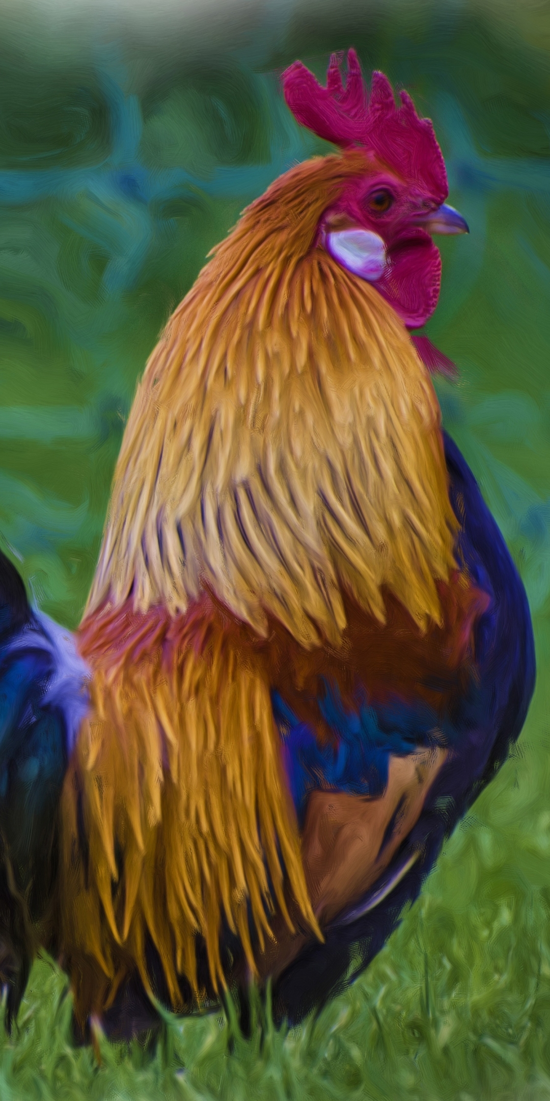 Download mobile wallpaper Birds, Bird, Animal, Painting, Chicken, Rooster, Oil Painting for free.
