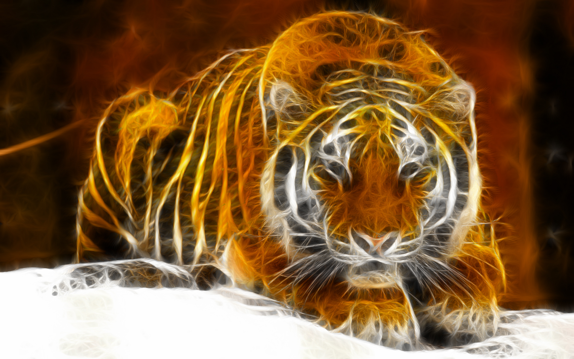 無料モバイル壁紙動物, フラクタル, 虎, 芸術的, オレンジ色）をダウンロードします。