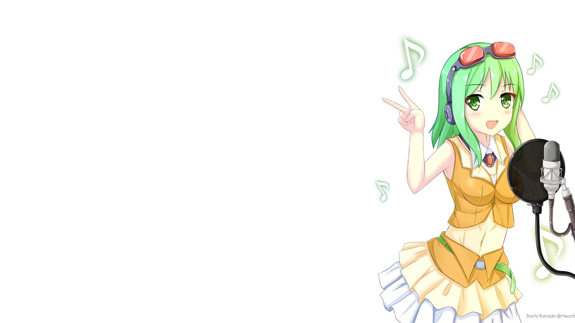 Download mobile wallpaper Anime, Smile, Vocaloid, Green Hair, Microphone, Green Eyes, Short Hair, Gumi (Vocaloid) for free.