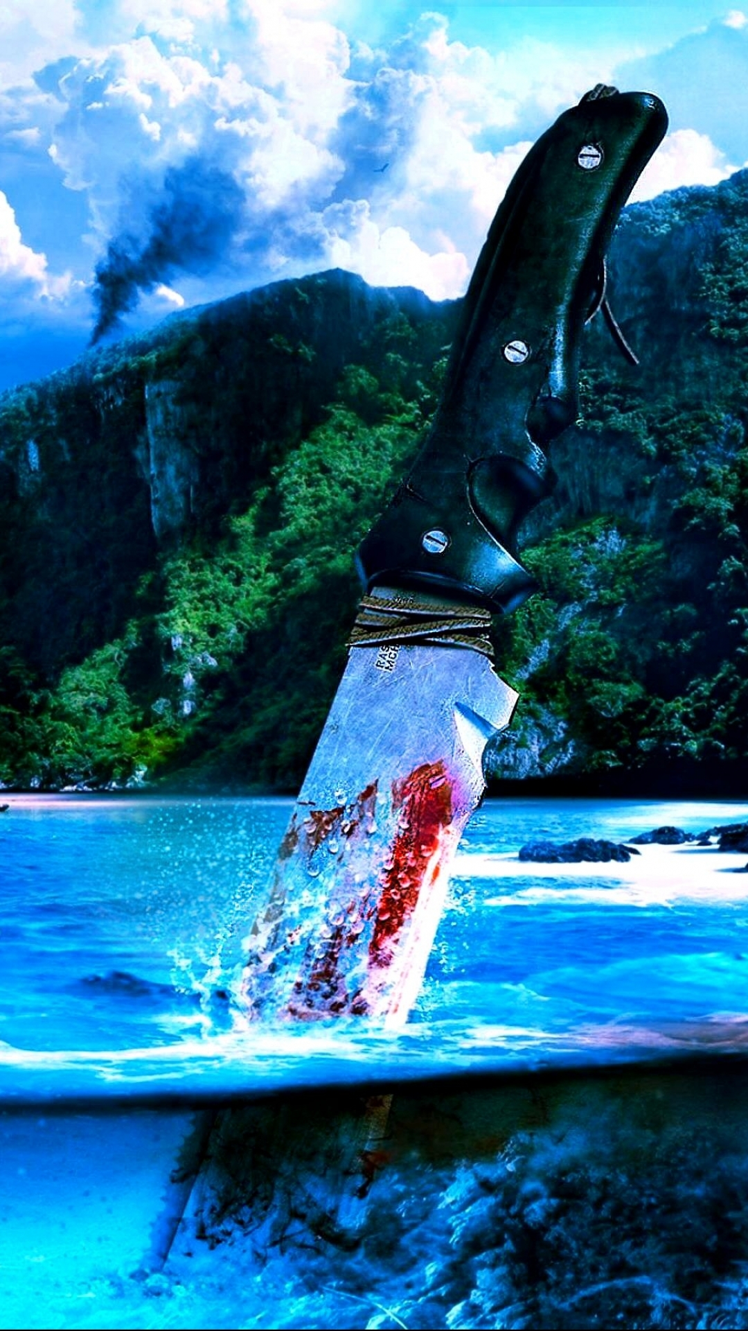 Download mobile wallpaper Water, Mountain, Tropical, Cloud, Knife, Video Game, Far Cry, Far Cry 3 for free.