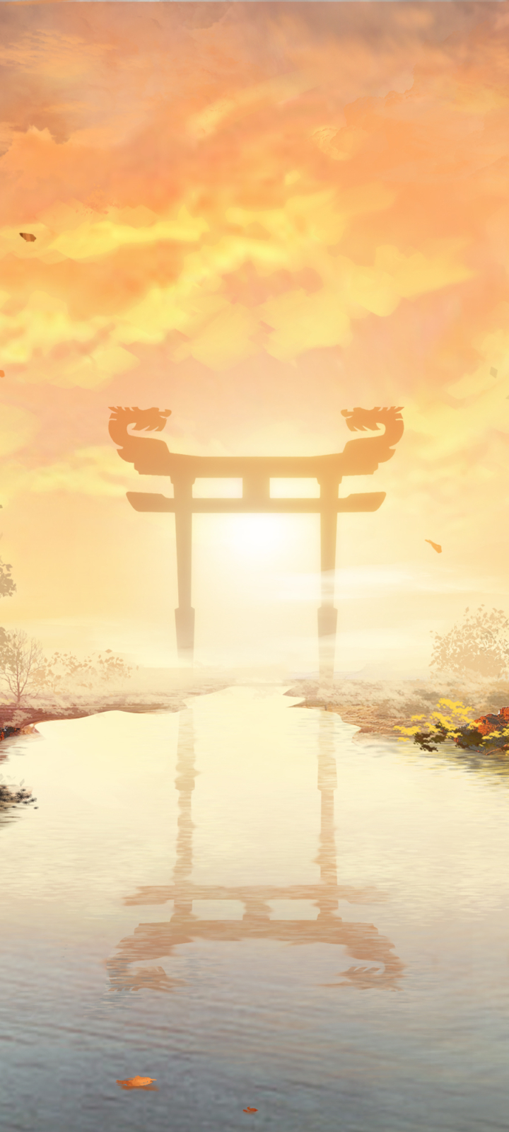 Handy-Wallpaper Landschaft, Fluss, Sonnenuntergang, Animes kostenlos herunterladen.
