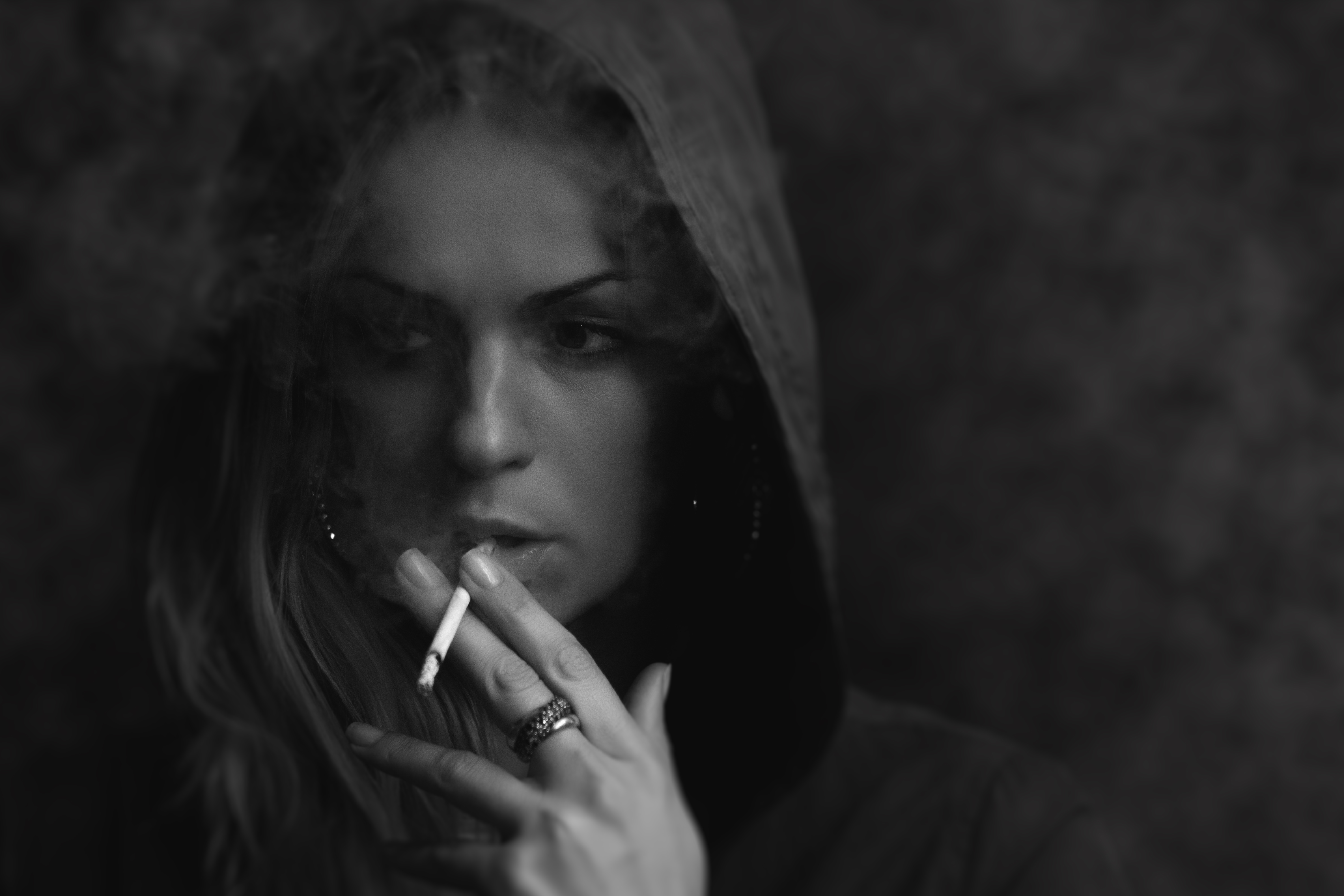 women, smoking, black & white