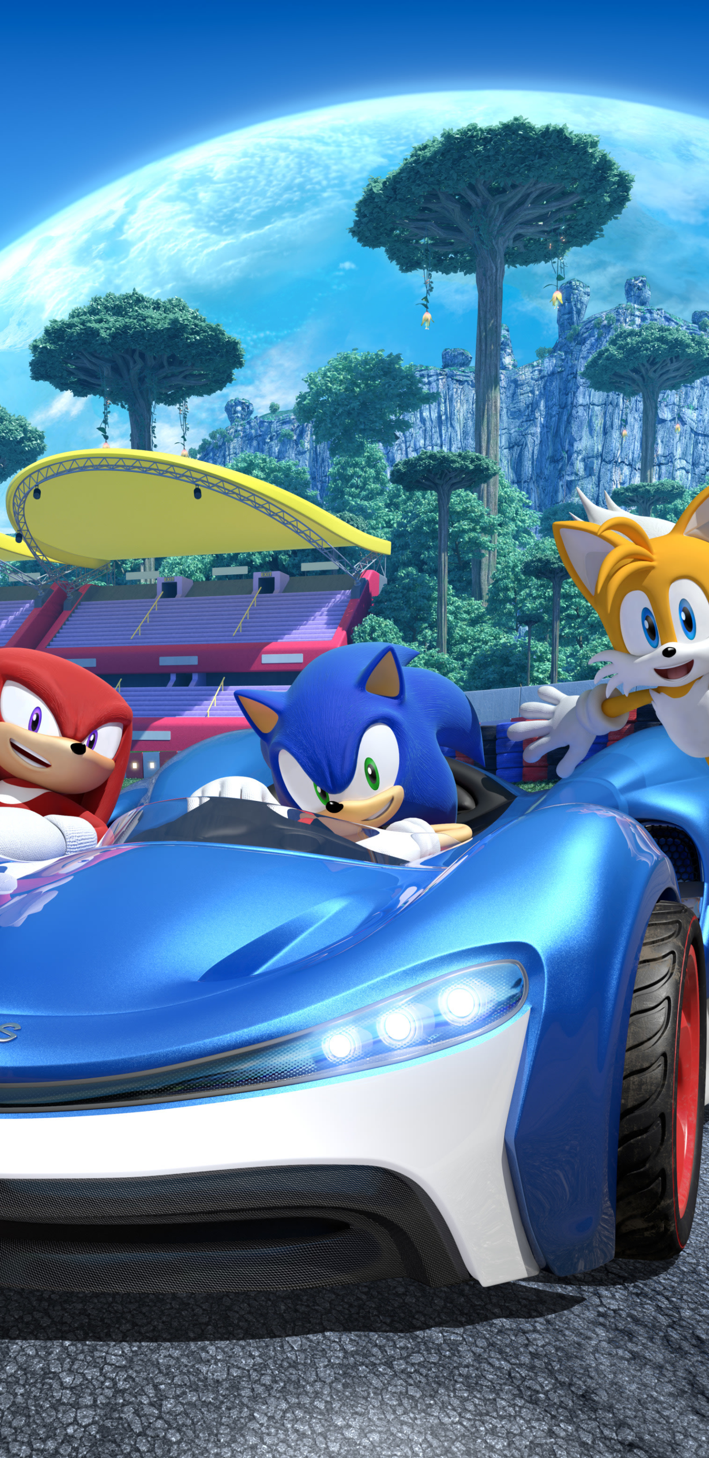 video game, team sonic racing, sonic the hedgehog, knuckles the echidna, miles 'tails' prower phone background
