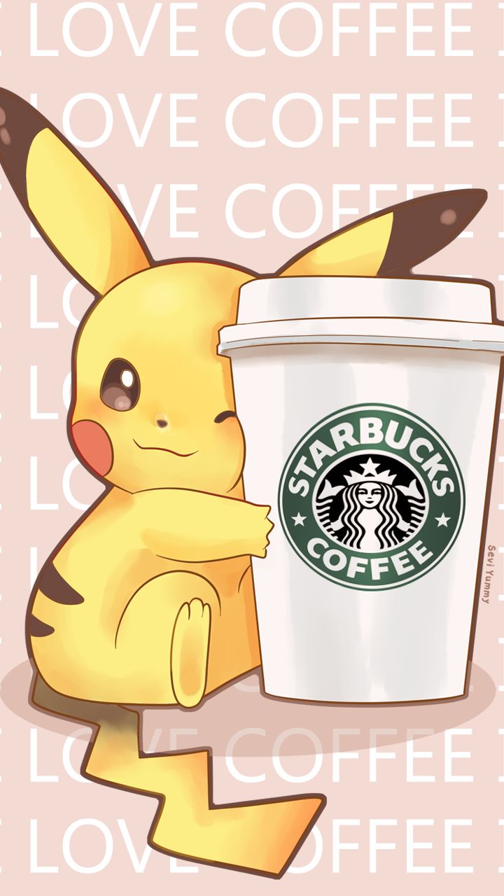 pikachu, anime, pokémon, starbucks, cute, coffee