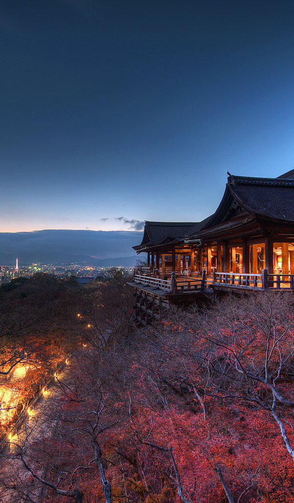 Скачать картинку Ночь, Япония, Храмы, Киото, Религиозные, Киёмидзу Дэра в телефон бесплатно.