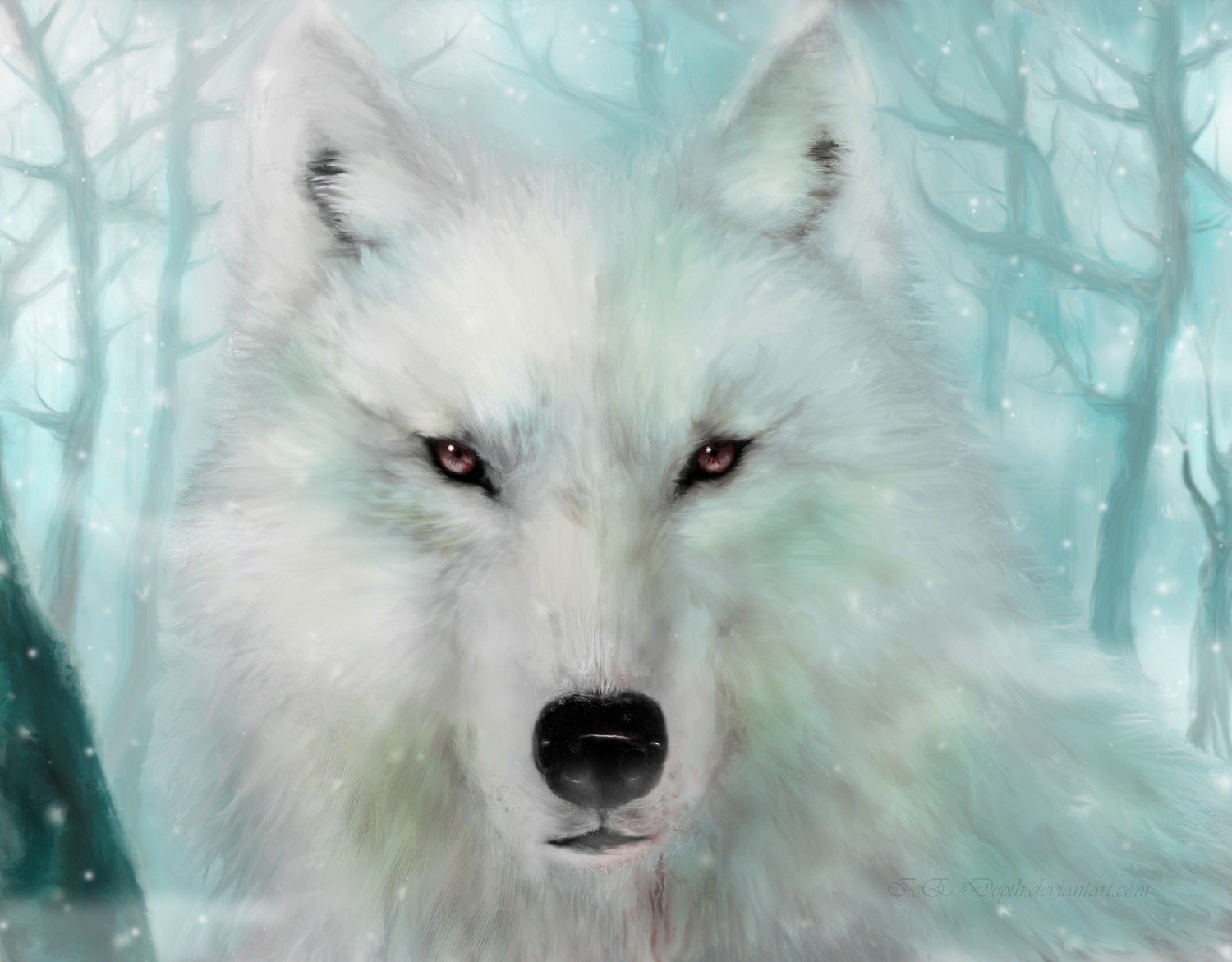 white wolf, fantasy, wolf, painting, winter, fantasy animals
