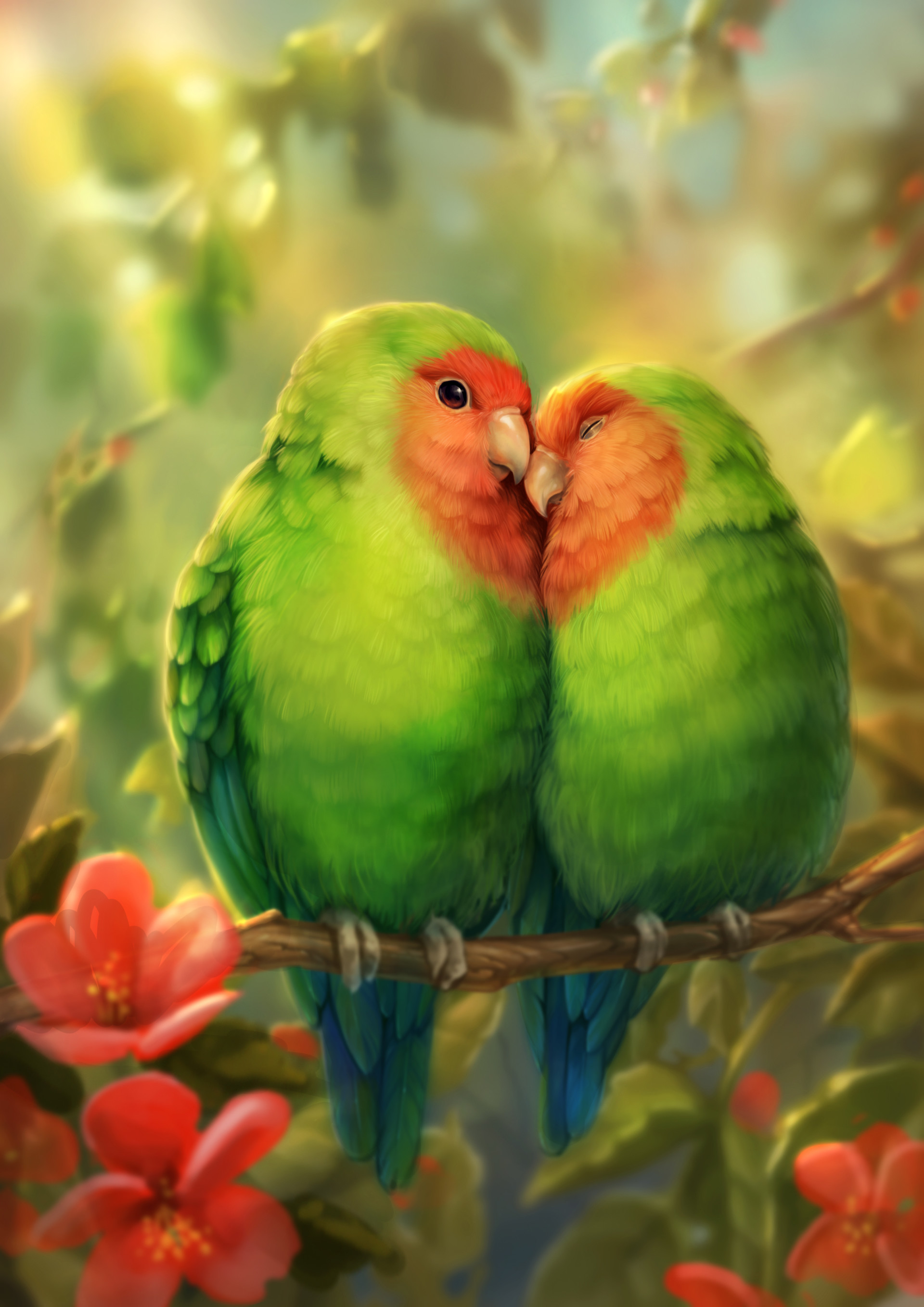 51875 завантажити шпалери папуги, милий, птахи, романтика, арт, кохання - заставки і картинки безкоштовно