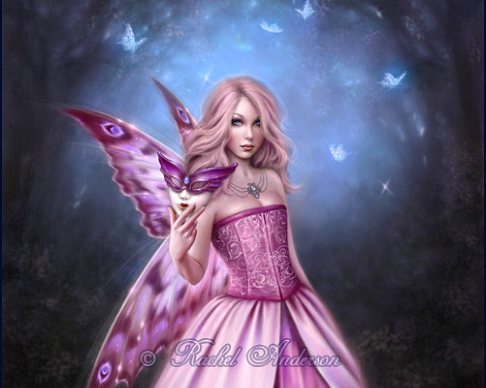 PCデスクトップに蝶, ファンタジー, ピンク, 天使, 翼画像を無料でダウンロード