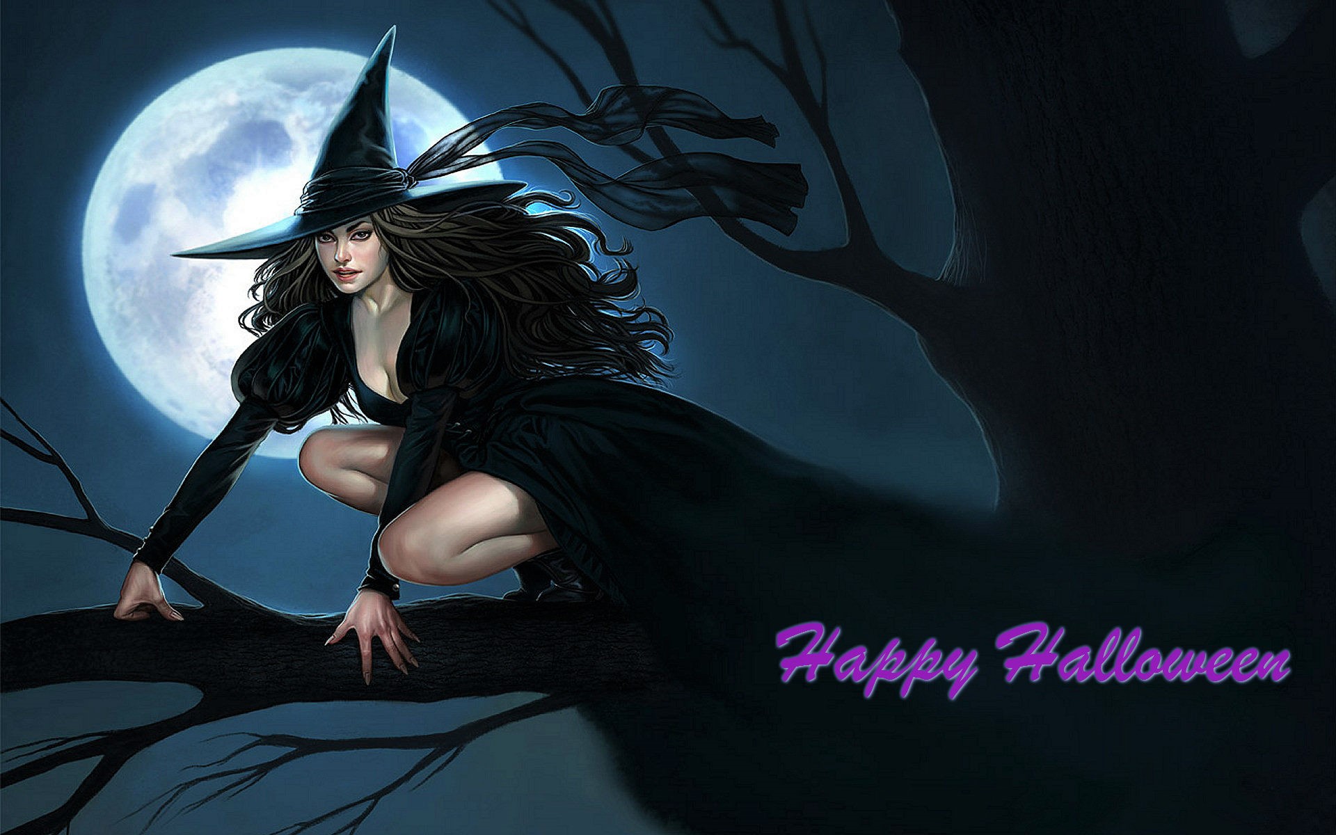 Laden Sie das Feiertage, Halloween, Mond, Hexe, Ferien, Fröhliches Halloween-Bild kostenlos auf Ihren PC-Desktop herunter