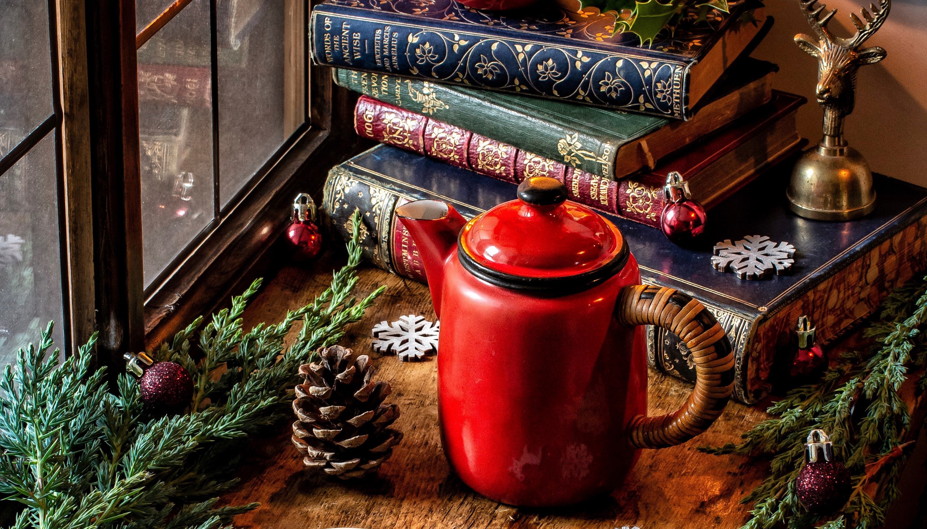 Download mobile wallpaper Still Life, Branch, Window, Book, Teapot, Photography for free.