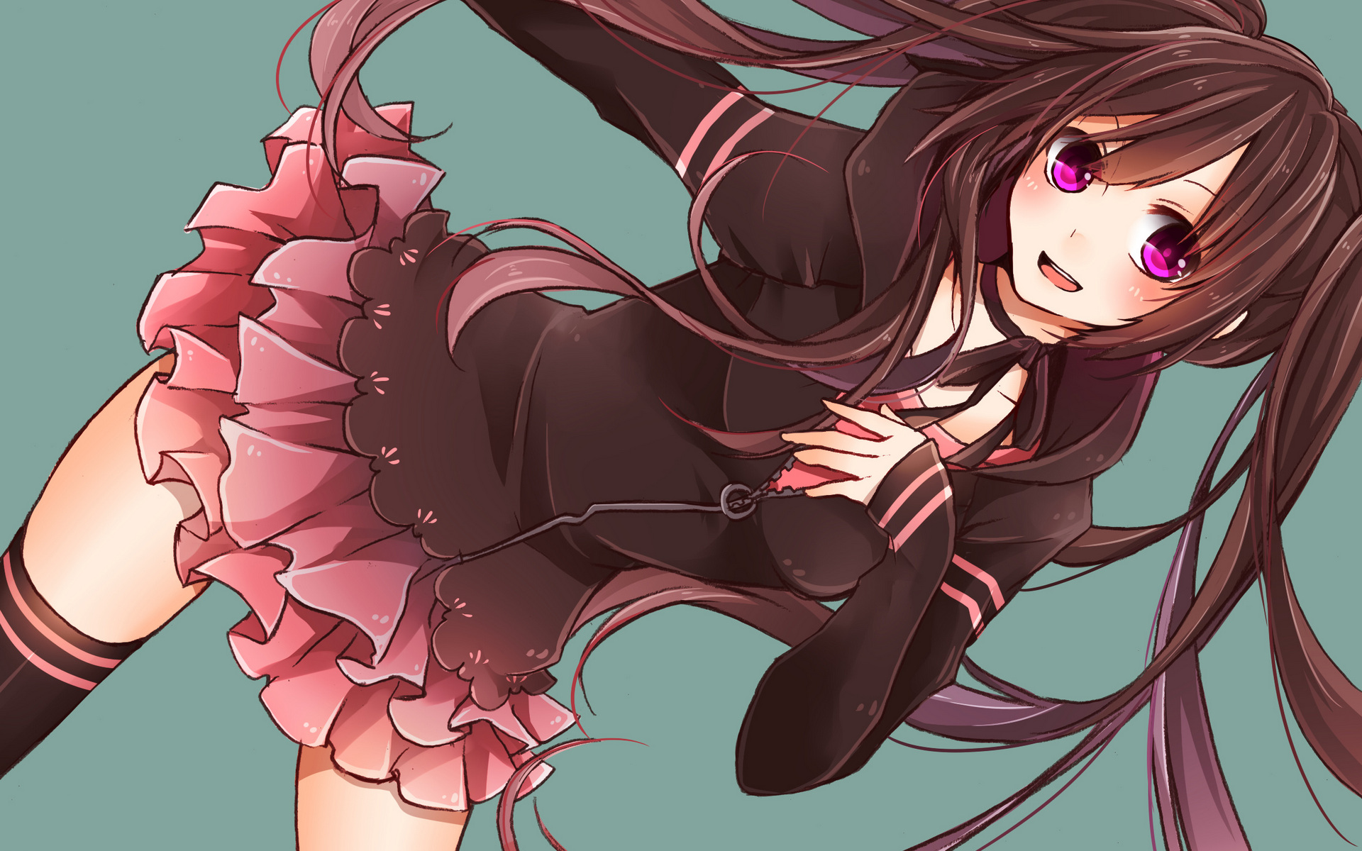 Download mobile wallpaper Anime, Skirt, Original, Blush, Long Hair, Brown Hair, Pink Eyes for free.