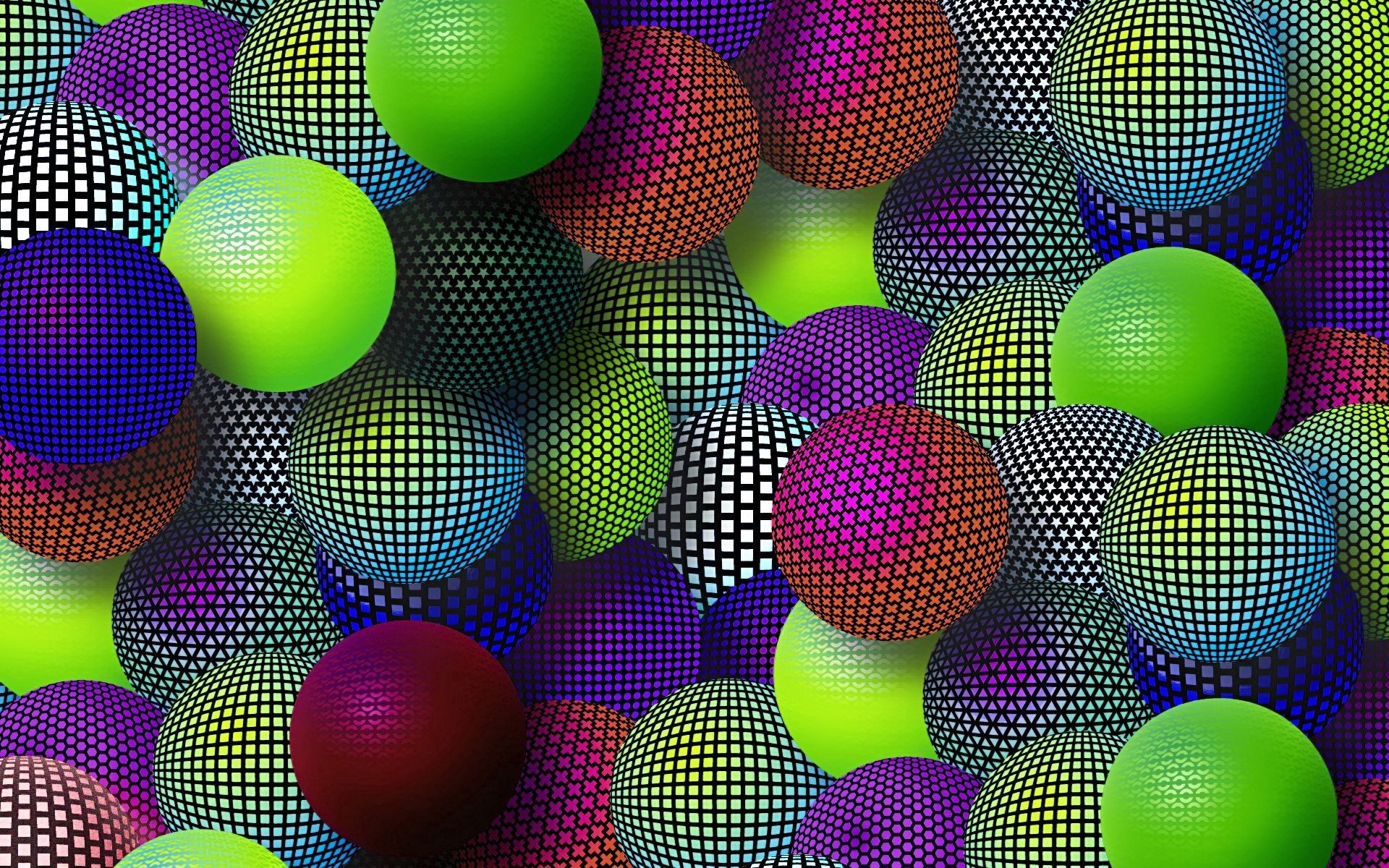 variety, multicolored, balls, 3d, grid, motley, lots of, multitude, diversity