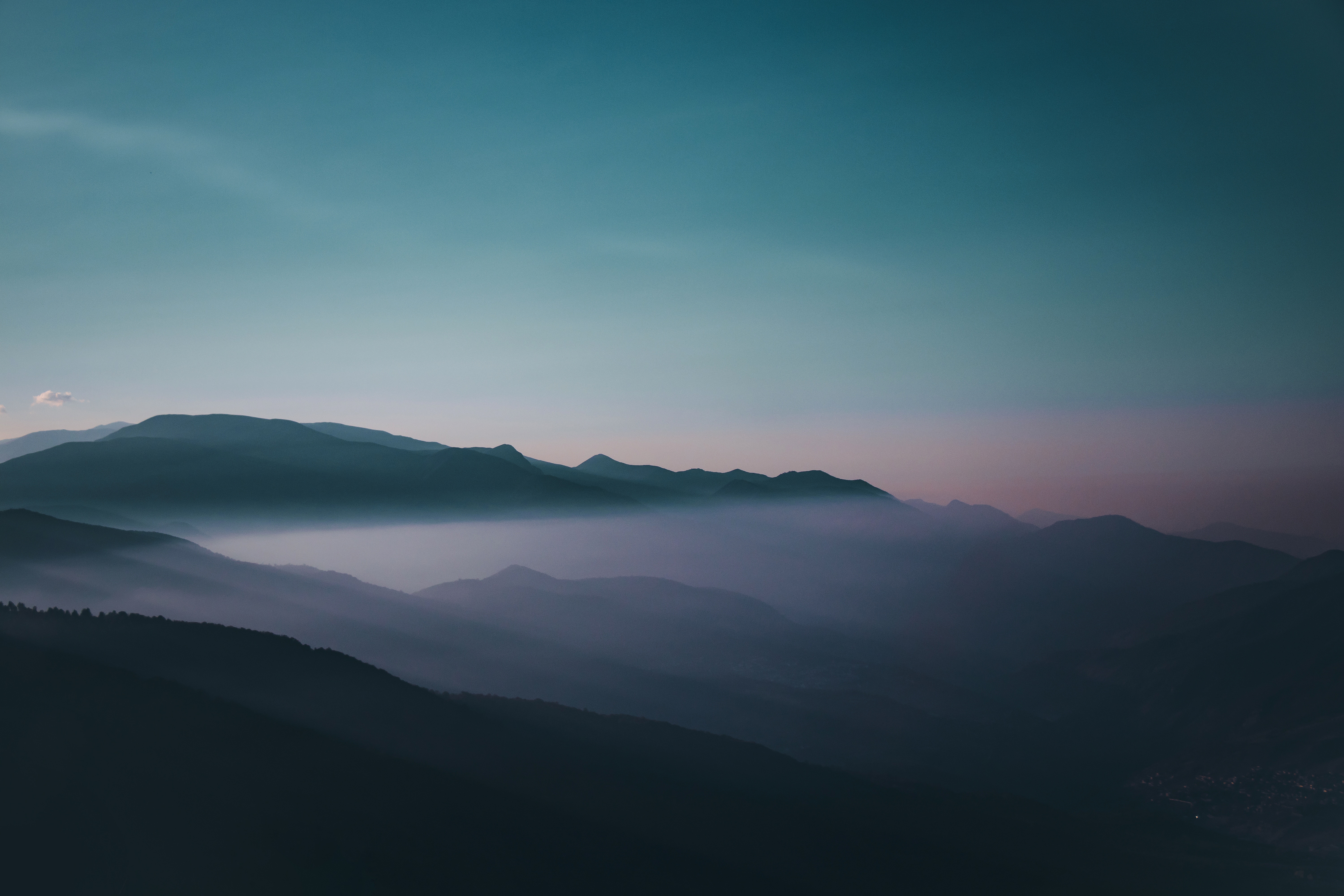 vertex, iran, fog, nature, sky, mountains, twilight, dusk, tops