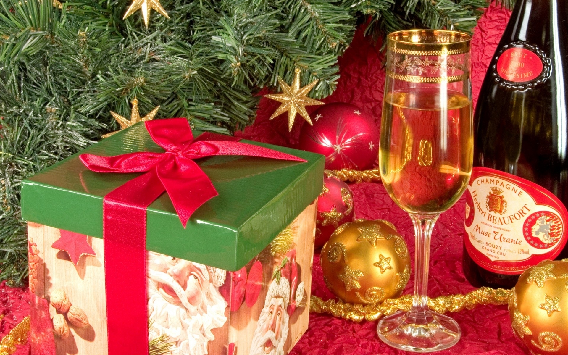 PCデスクトップに装飾, クリスマス, ガラス, 贈り物, シャンパン, 出演者, ホリデー画像を無料でダウンロード