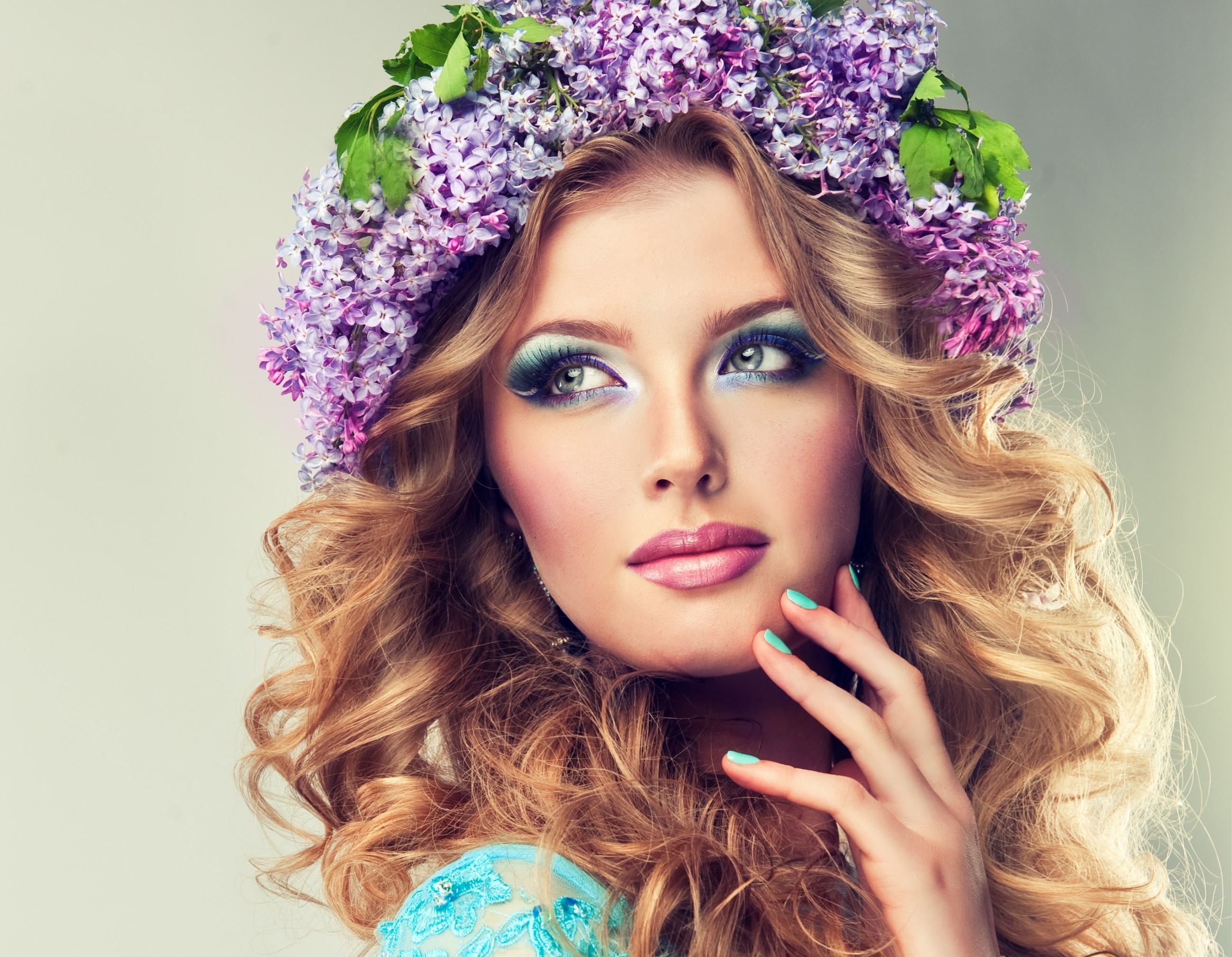 women, face, lilac, model, wreath