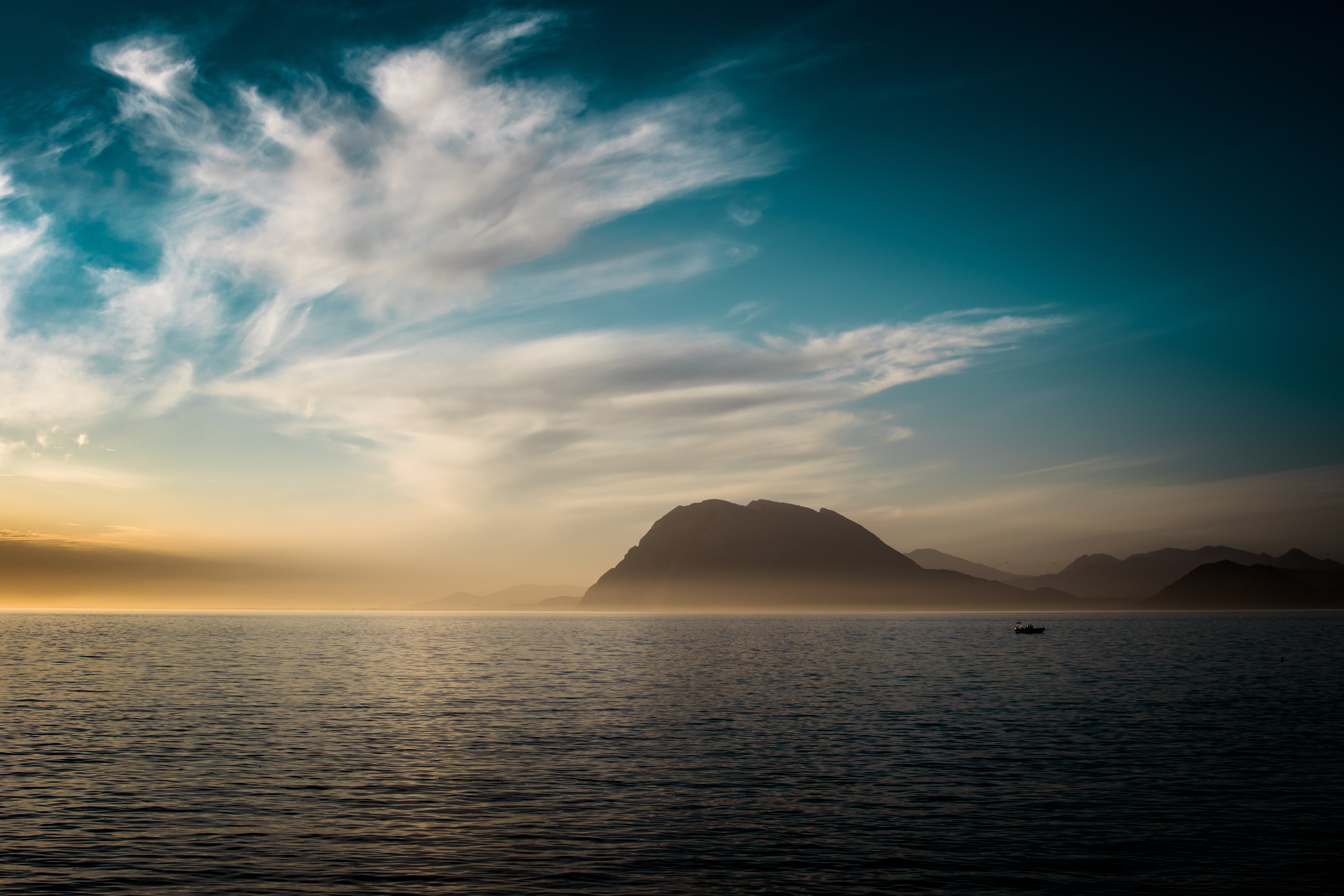 Free download wallpaper Horizon, Mountains, Evening, Nature, Sea on your PC desktop