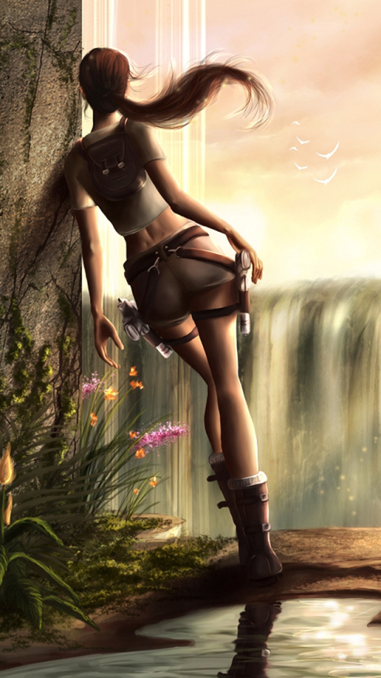 Handy-Wallpaper Fantasie, Tomb Raider, Wasserfall, Abenteuer, Computerspiele kostenlos herunterladen.